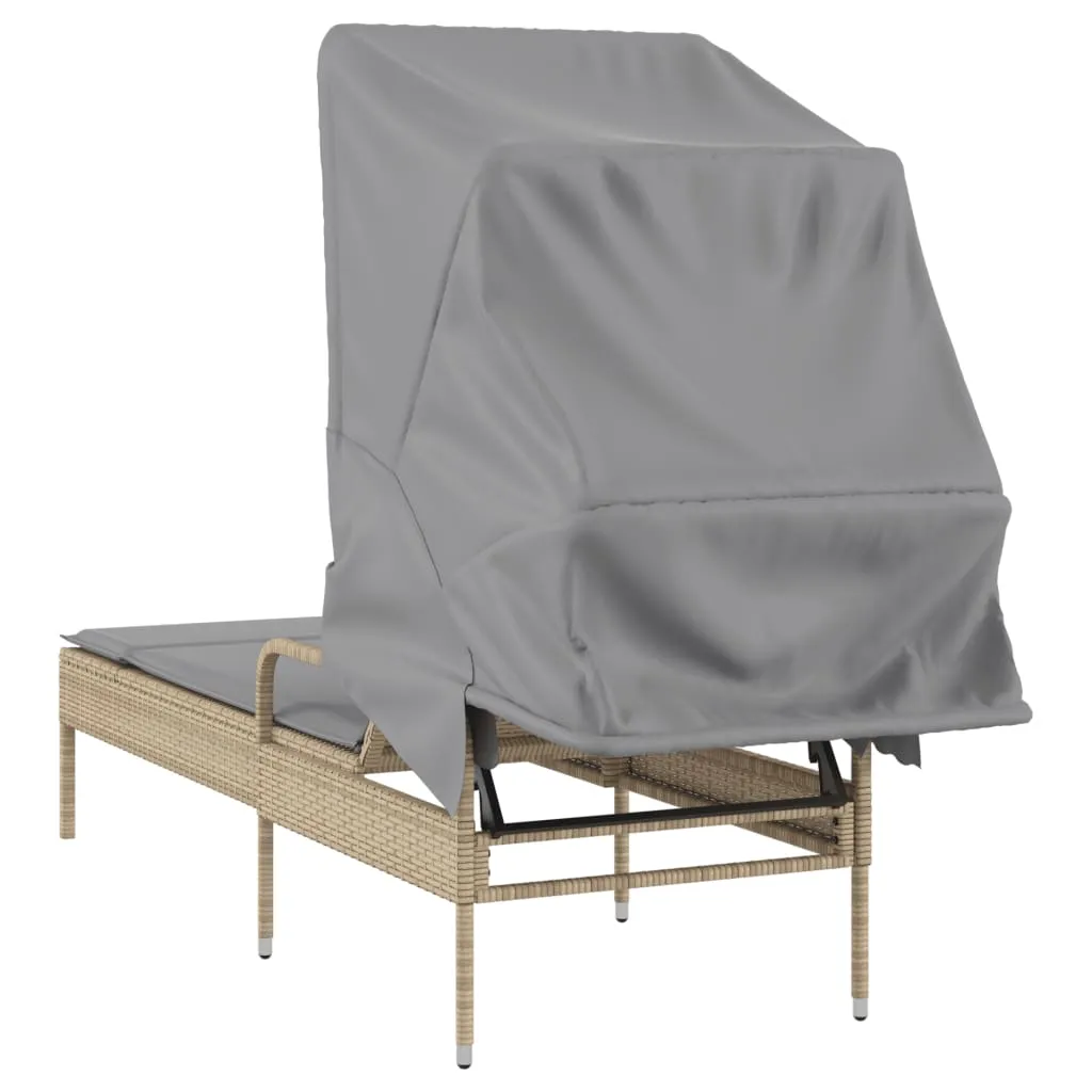 Sonnenliege mit Dach 62x200x130 cm Beige aus PE-Rattan und Stahl