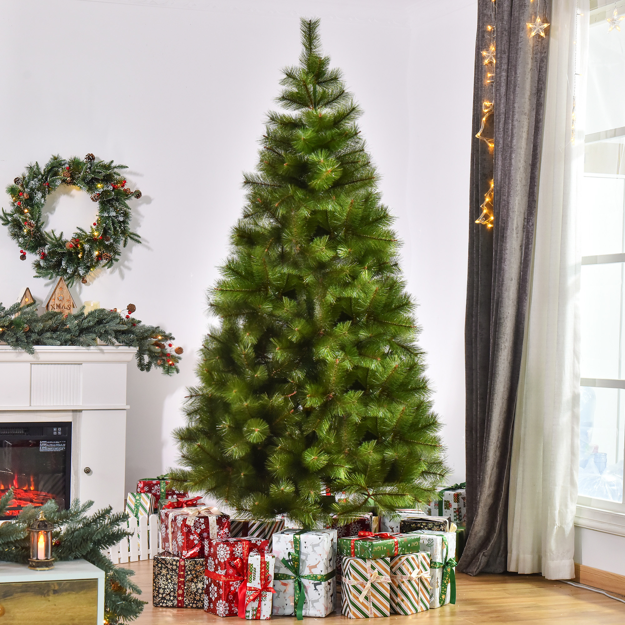 Künstlicher Weihnachtsbaum 210 cm mit silbernen Akzenten, Grün