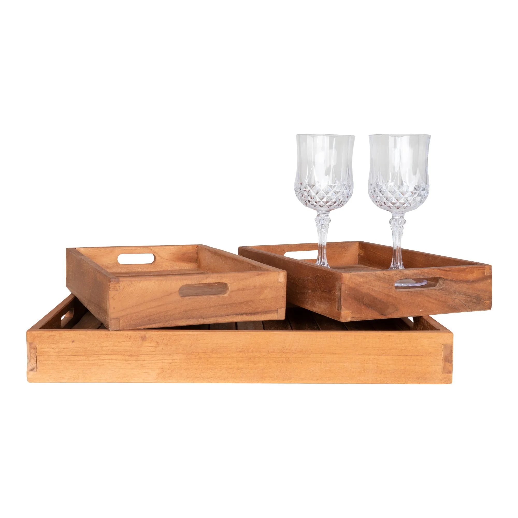 tinkaro Faro Tablett-Set 3-teilig 26-39 x 18-29 x 5 cm Natur Teak