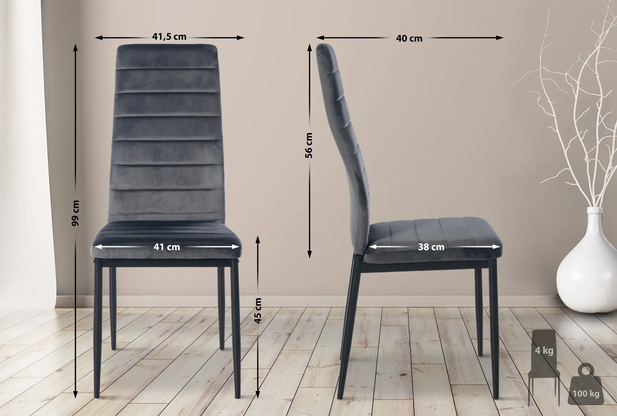 Esszimmerstuhl Mayfair 99x41,5x40 cm grau