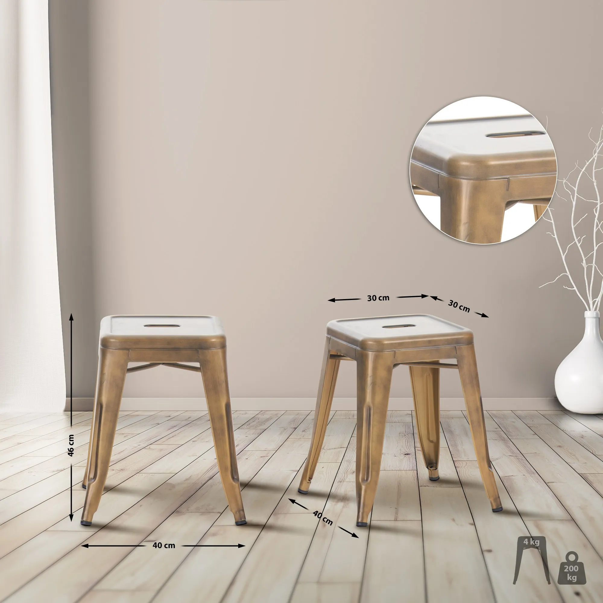 Hocker Armin Stapelhocker 40x40x46 cm Gold