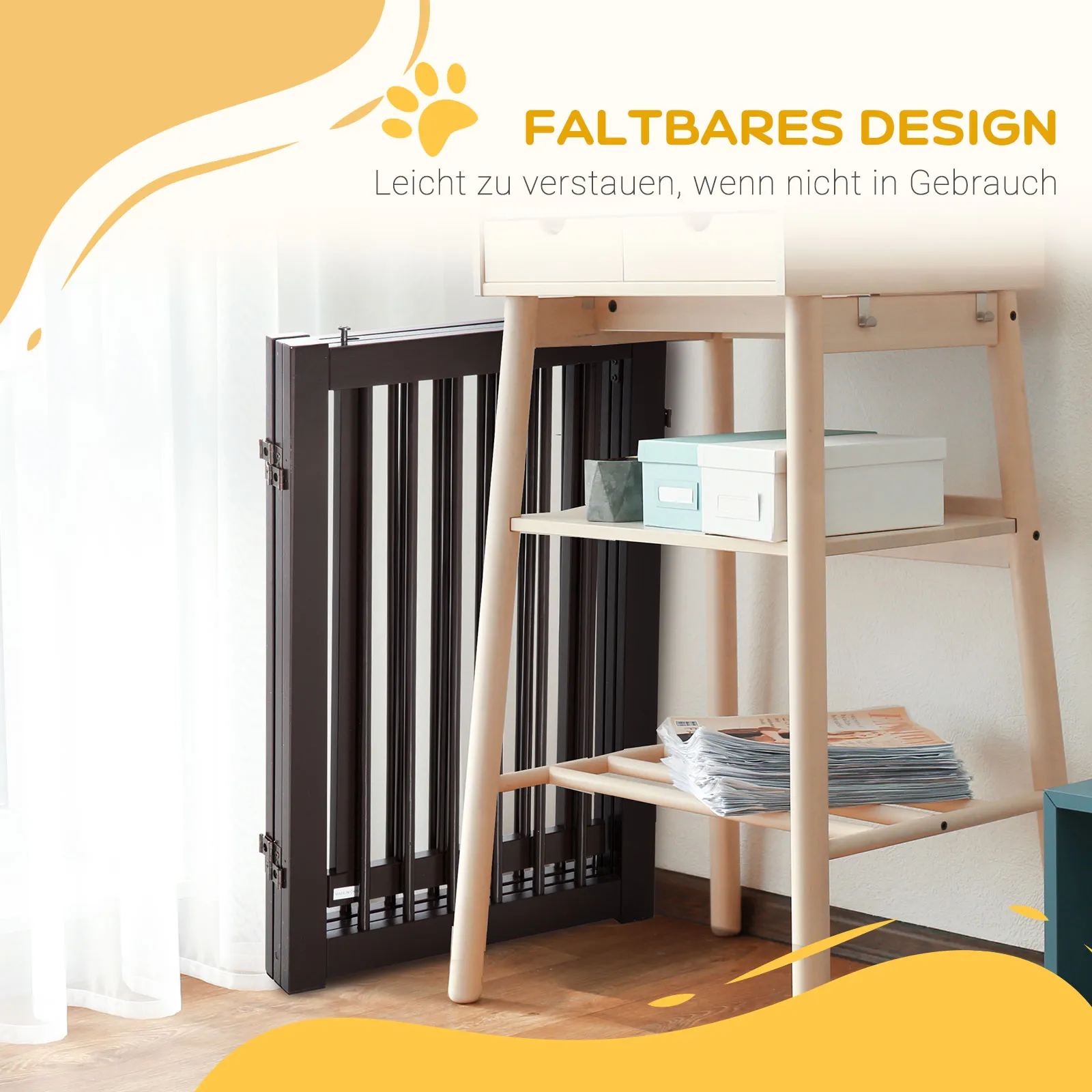 Hundegitter freistehend aus MDF, klappbar, 155 x 76 cm, Dunkelbraun