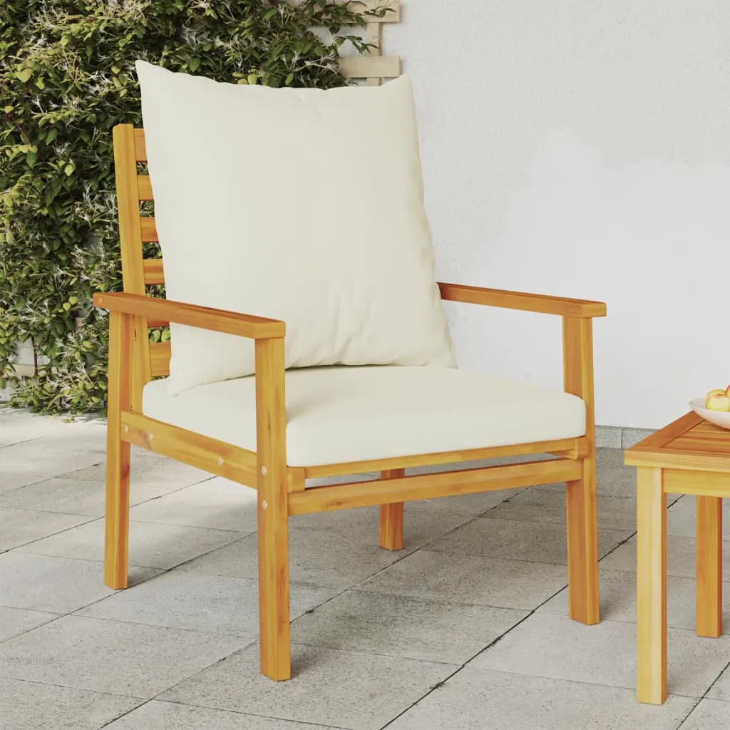 Outdoor-Sessel aus Echtholz 68x65x81 cm mit cremeweißen Kissen
