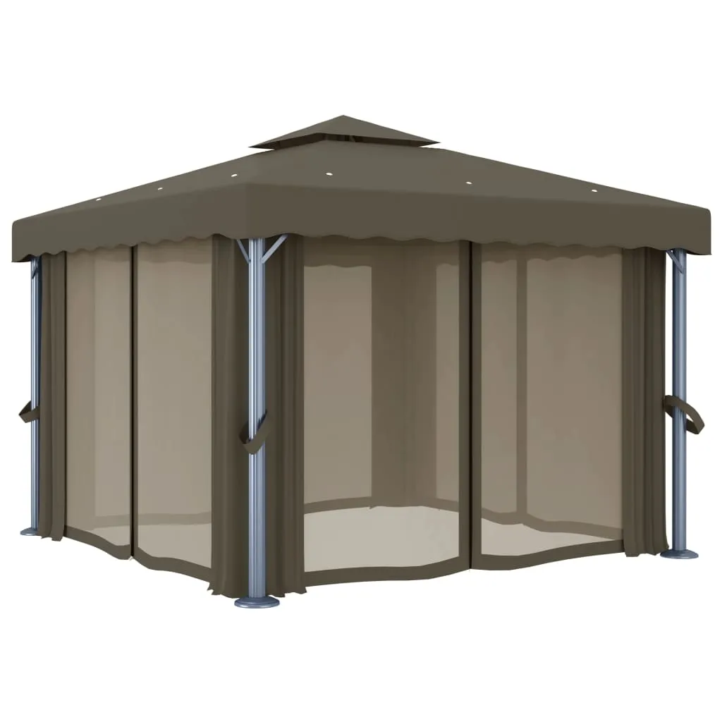 Pavillon 3x3 m Taupe mit Aluminiumgestell und Doppeldach
