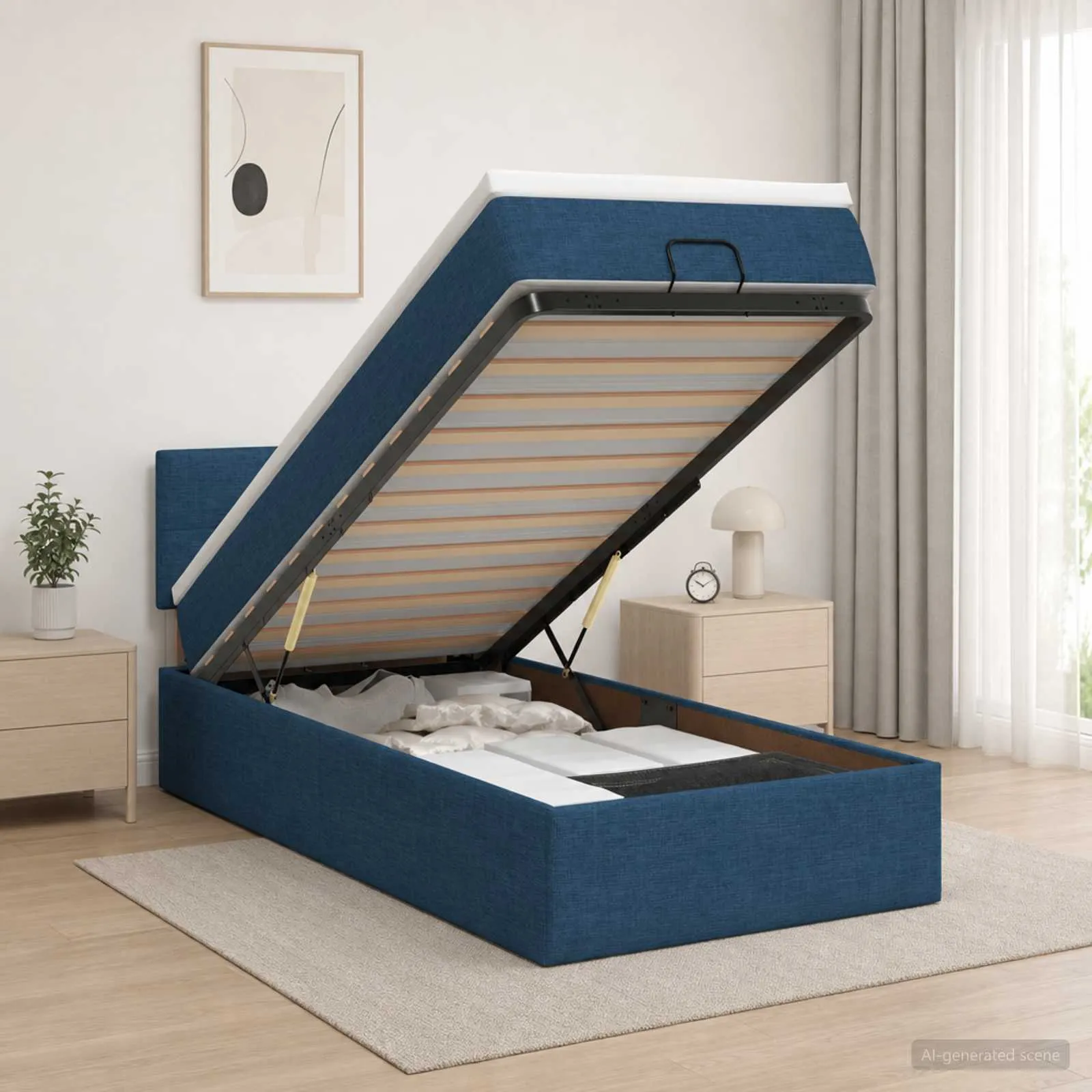 Ottomanbett mit Matratze 90x200 cm Blau