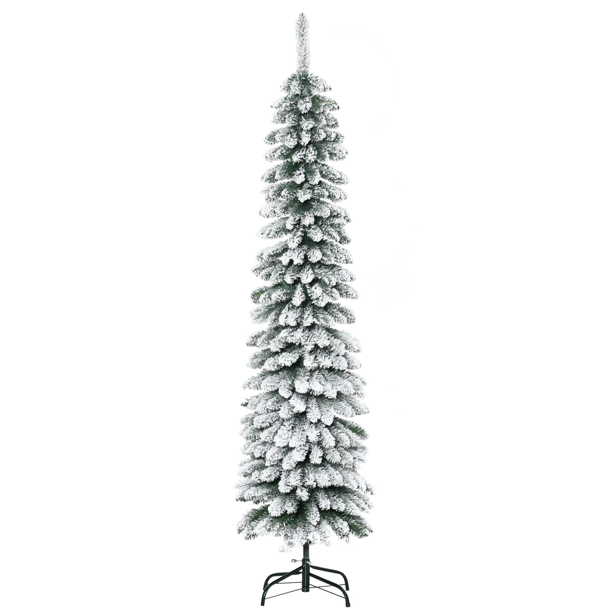Künstlicher Weihnachtsbaum, schneebedeckt, schmales Design, feuerfest, 180 cm, Grün/Weiß