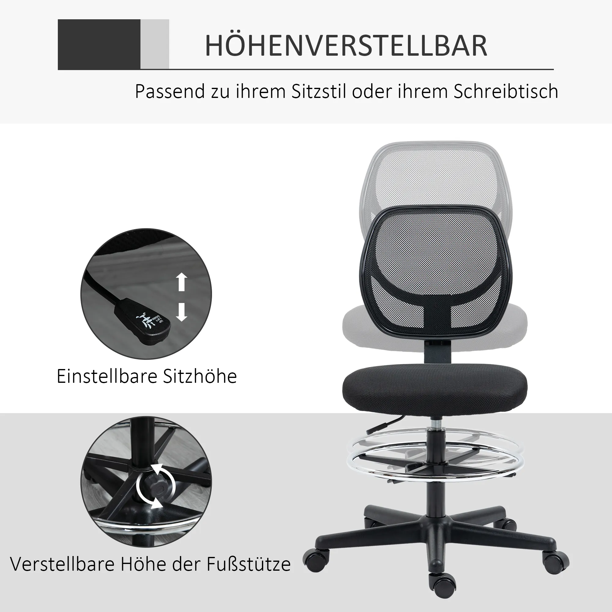 Ergonomischer Bürostuhl Schwarz 59B x 61T x 93-113H cm