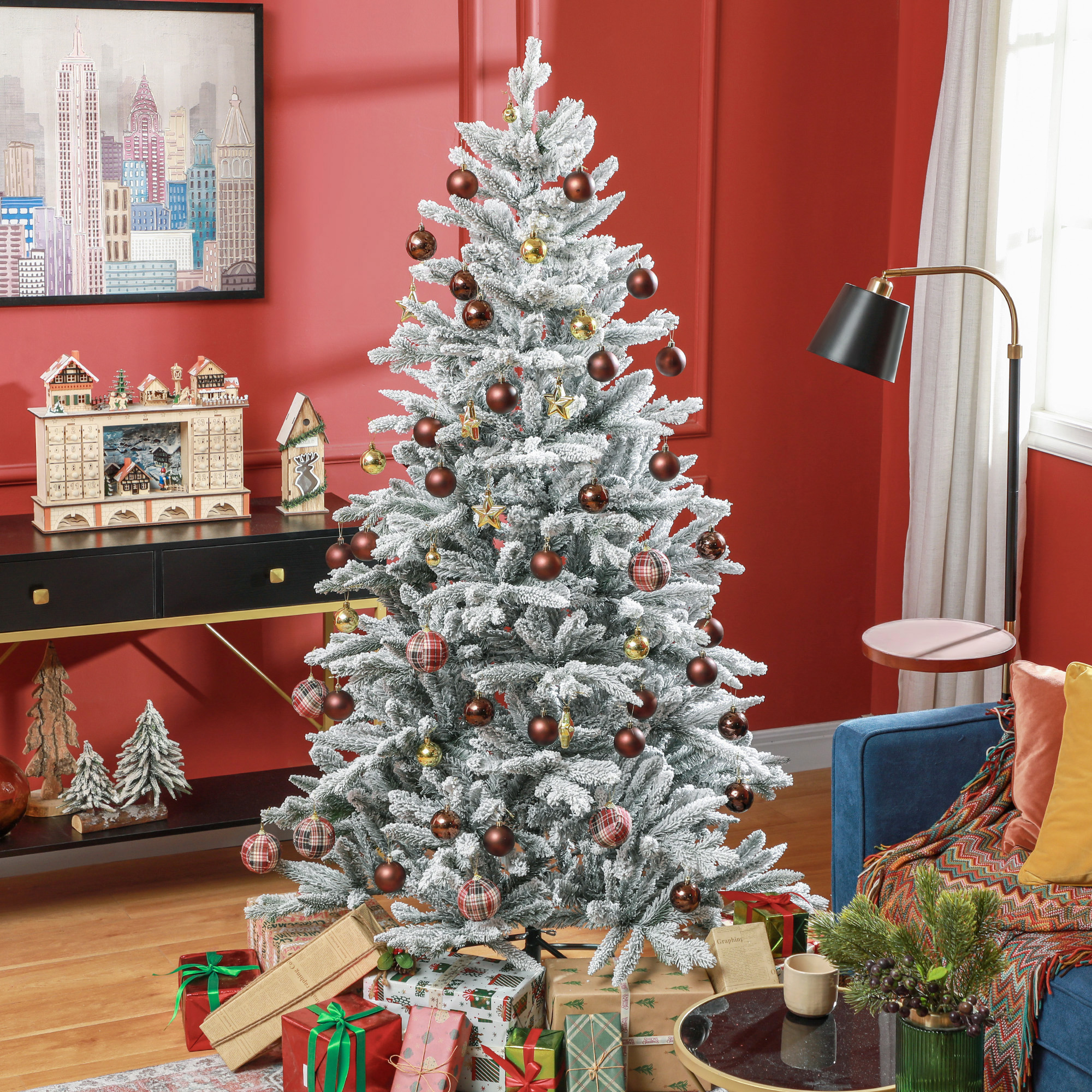 Weihnachtsbaum 180 cm schneebedeckt flammhemmend Grün
