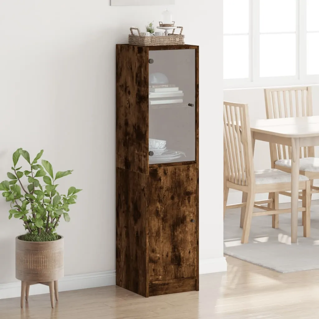 Highboard 35 x 37 x 142 cm in Räuchereiche mit Glasfront