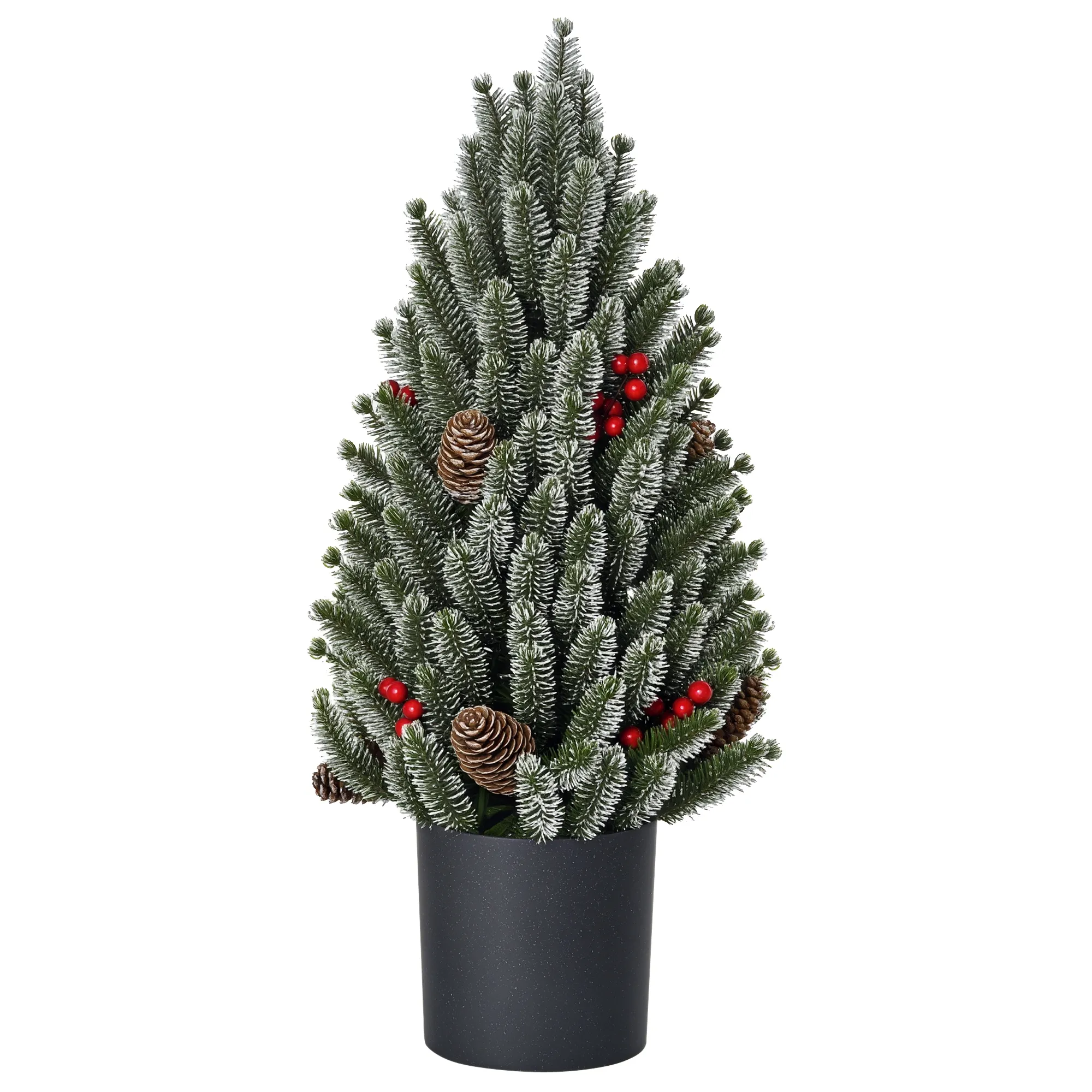 Mini Weihnachtsbaum mit Tannenzapfen, roten Beeren und Übertop 50 cm hoch, Mehrfarbig