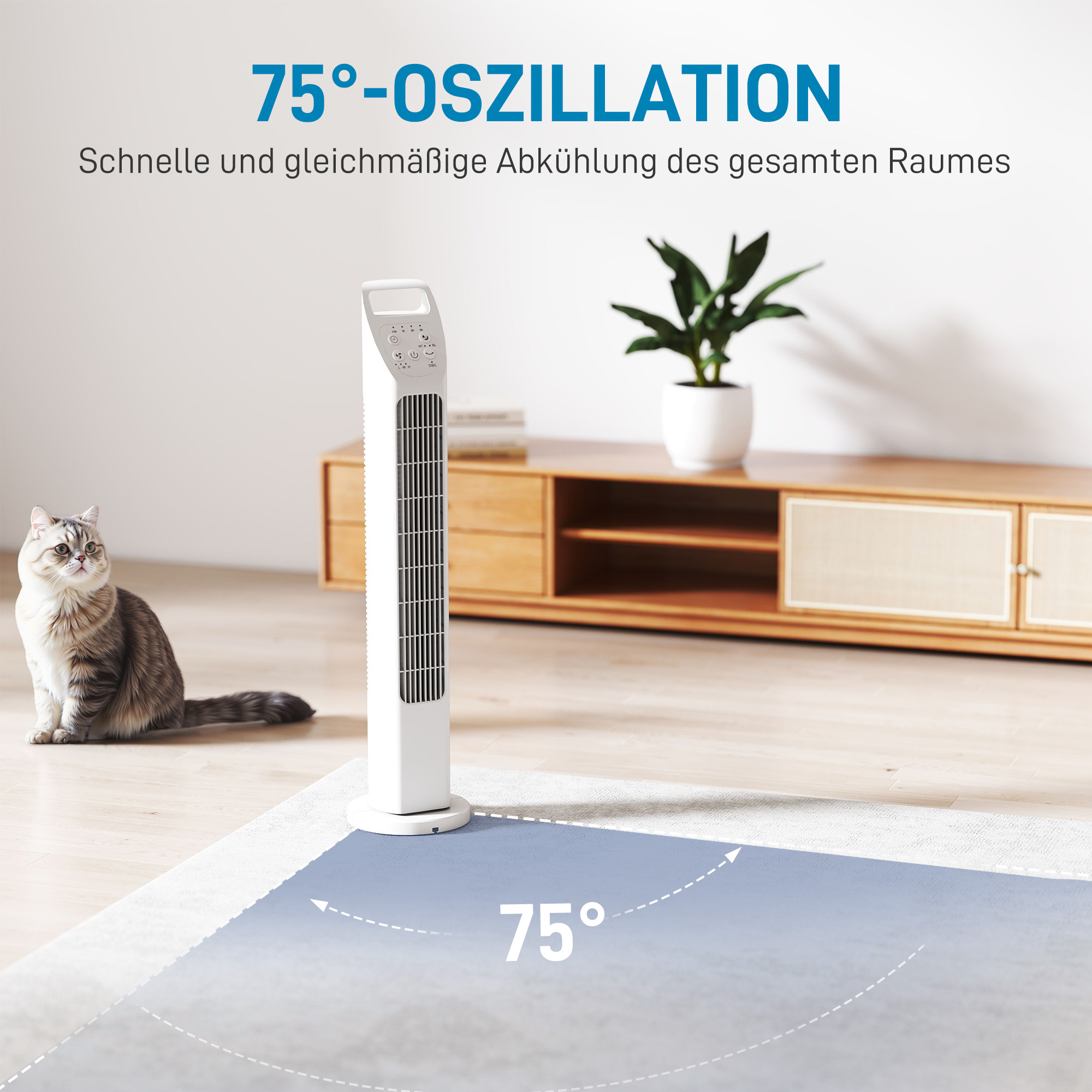 Turmventilator Weiß Ø18 x 78,5H cm mit Fernbedienung