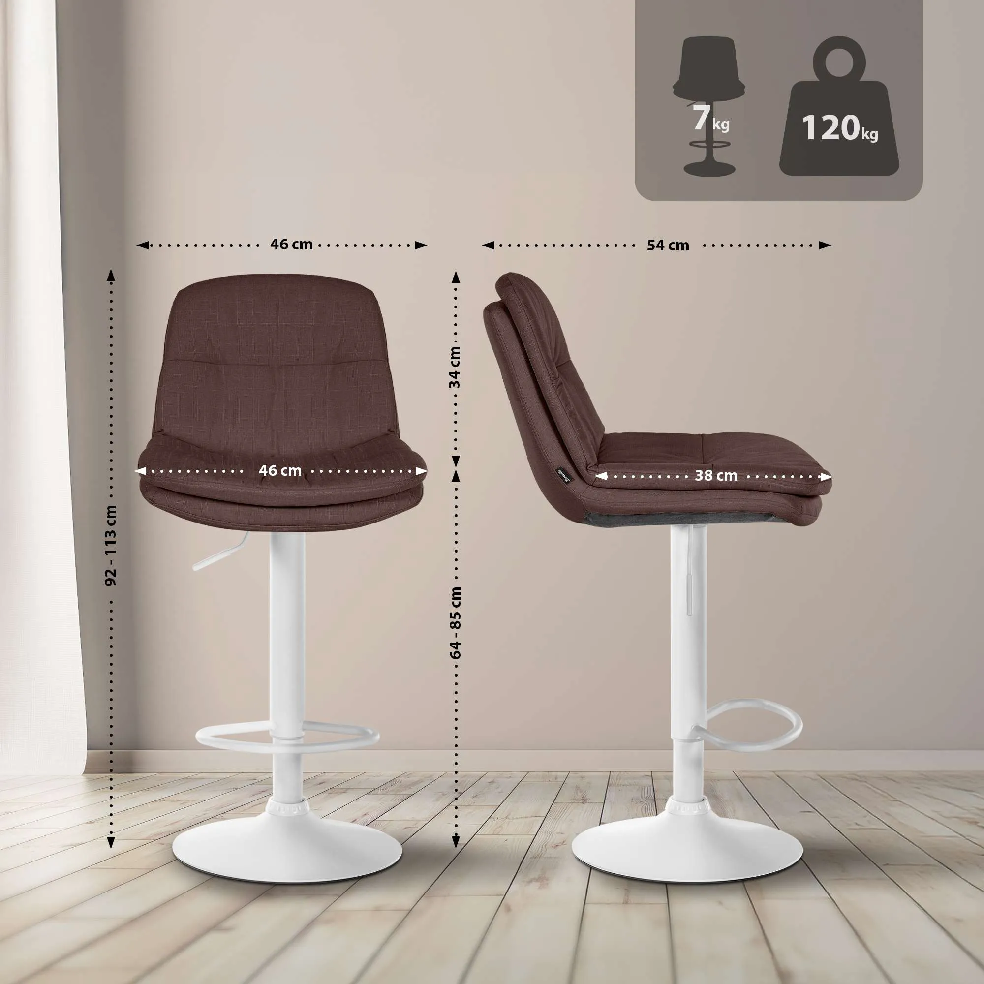 Barhocker Laurel 92-113x46x54 cm braun