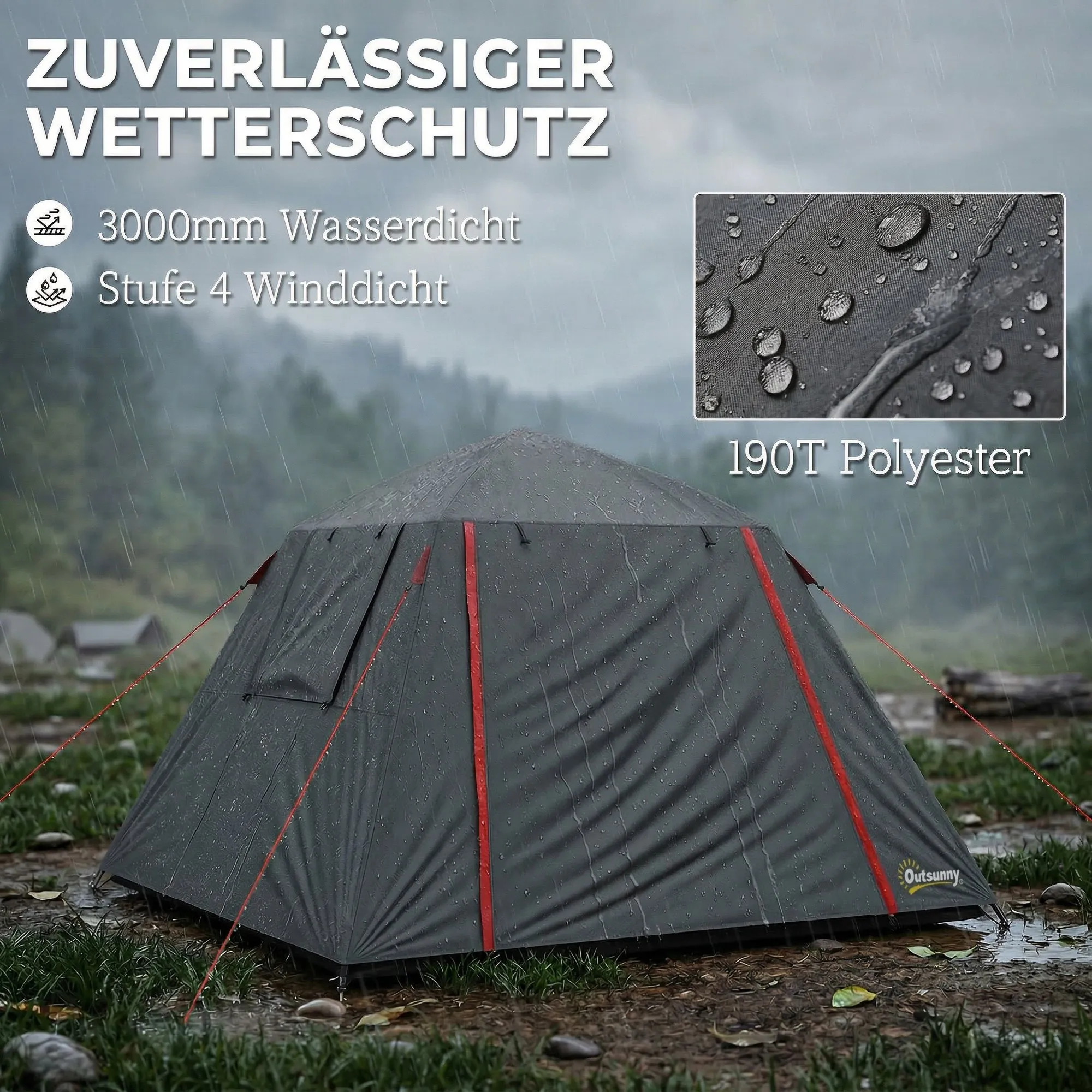 Kuppelzelt 2 Personen 210x210x150 cm Dunkelgrau-Rot