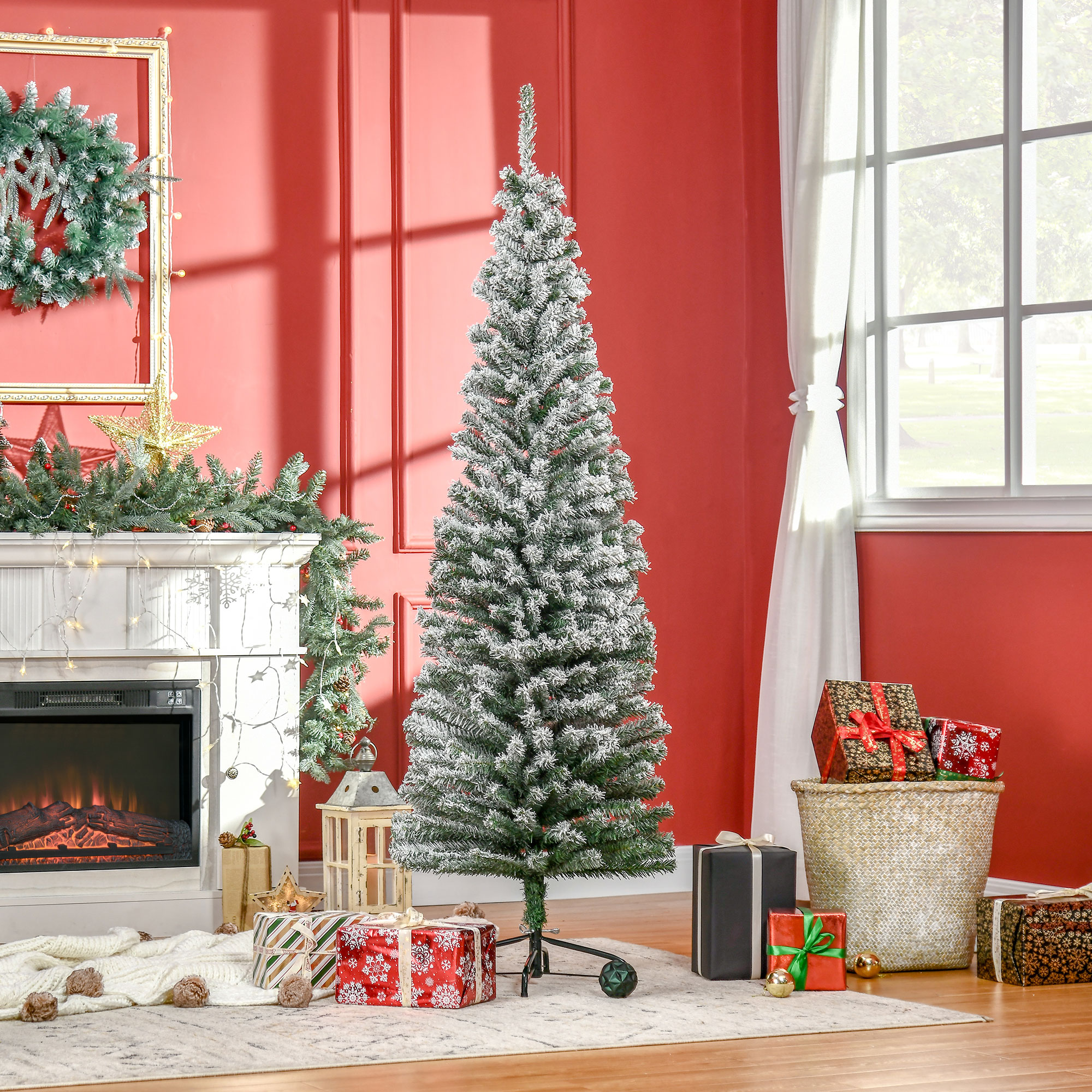 Künstlicher Weihnachtsbaum Bleistift Kiefer mit Schnee 180 cm Grün