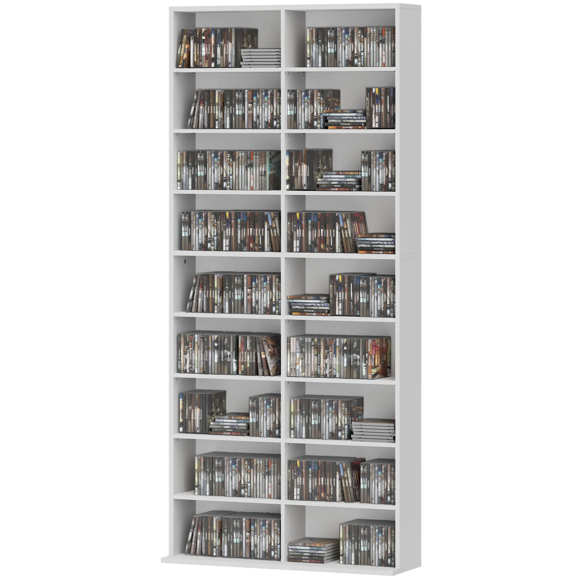 DVD-Regal, CD-Aufbewahrungsregal, 14 anpassbare Regale, 18 Fächer, 175 cm, Blu-ray-Regal, Spanplatte, Weiß