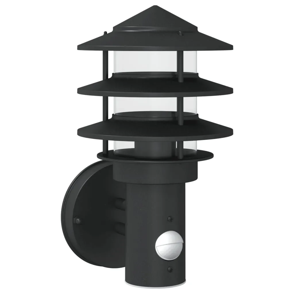Außenwandleuchte Schwarz 15,5 x 15,5 x 28 cm mit PIR-Sensor und IP44