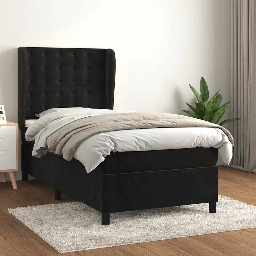 Boxspringbett aus Samt mit Taschenfederkernmatratze, 90x190 cm, Schwarz