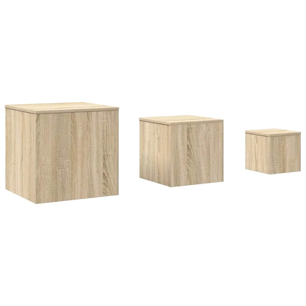 Beistelltische Set Sonoma-Eiche 45x45x45, 35x35x35 & 24x24x24 cm Massivholz