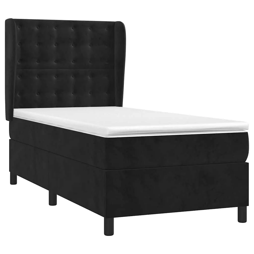 Boxspringbett aus Samt mit Taschenfederkernmatratze, 90x190 cm, Schwarz