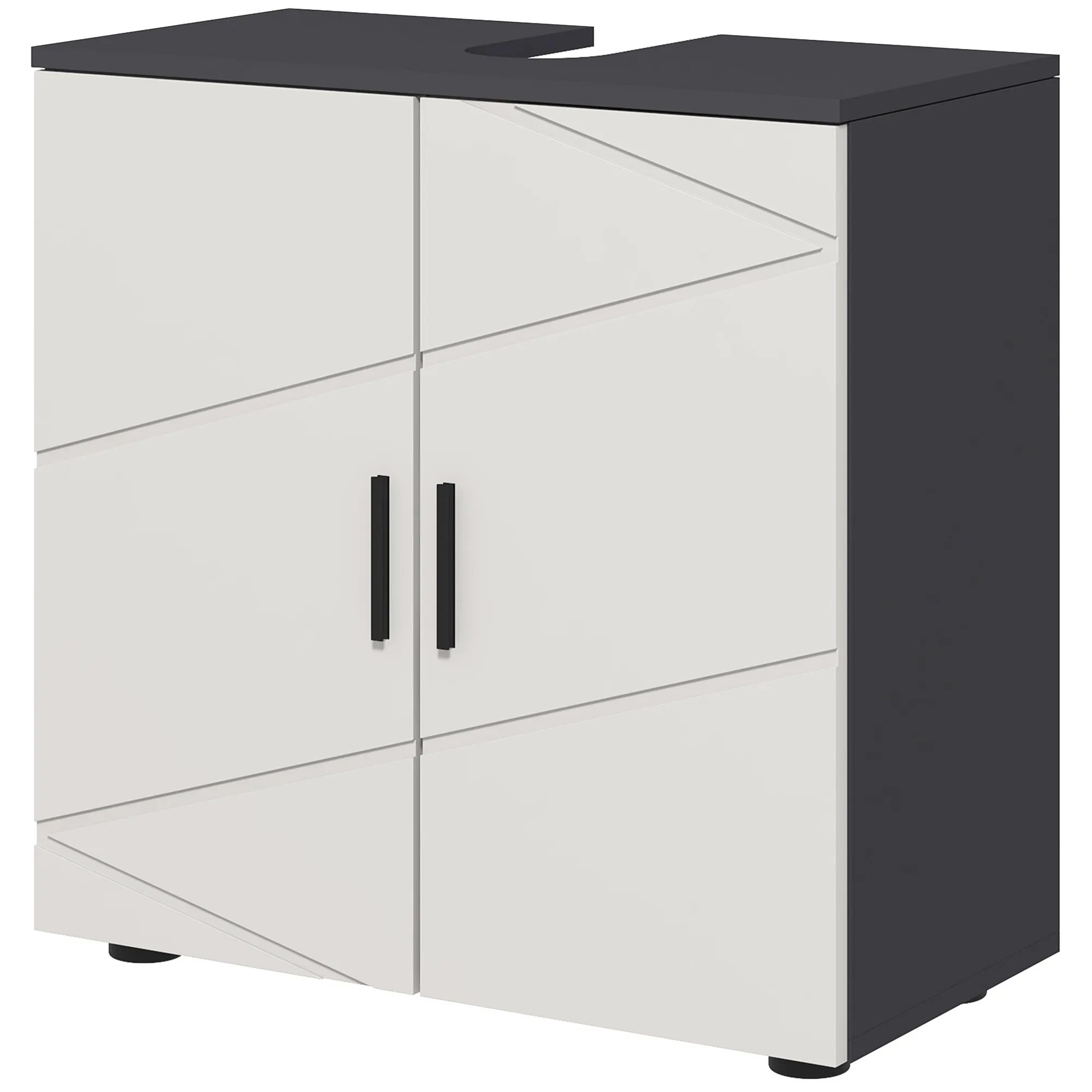 Badezimmerschrank, Badkommode, Waschbecken-Unterschrank, 2 Ebenen, Holz, Hellgrau Badezimmerschrank, Badkommode, Waschbecken-Unterschrank, 2 Ebenen, Holz, Hellgrau