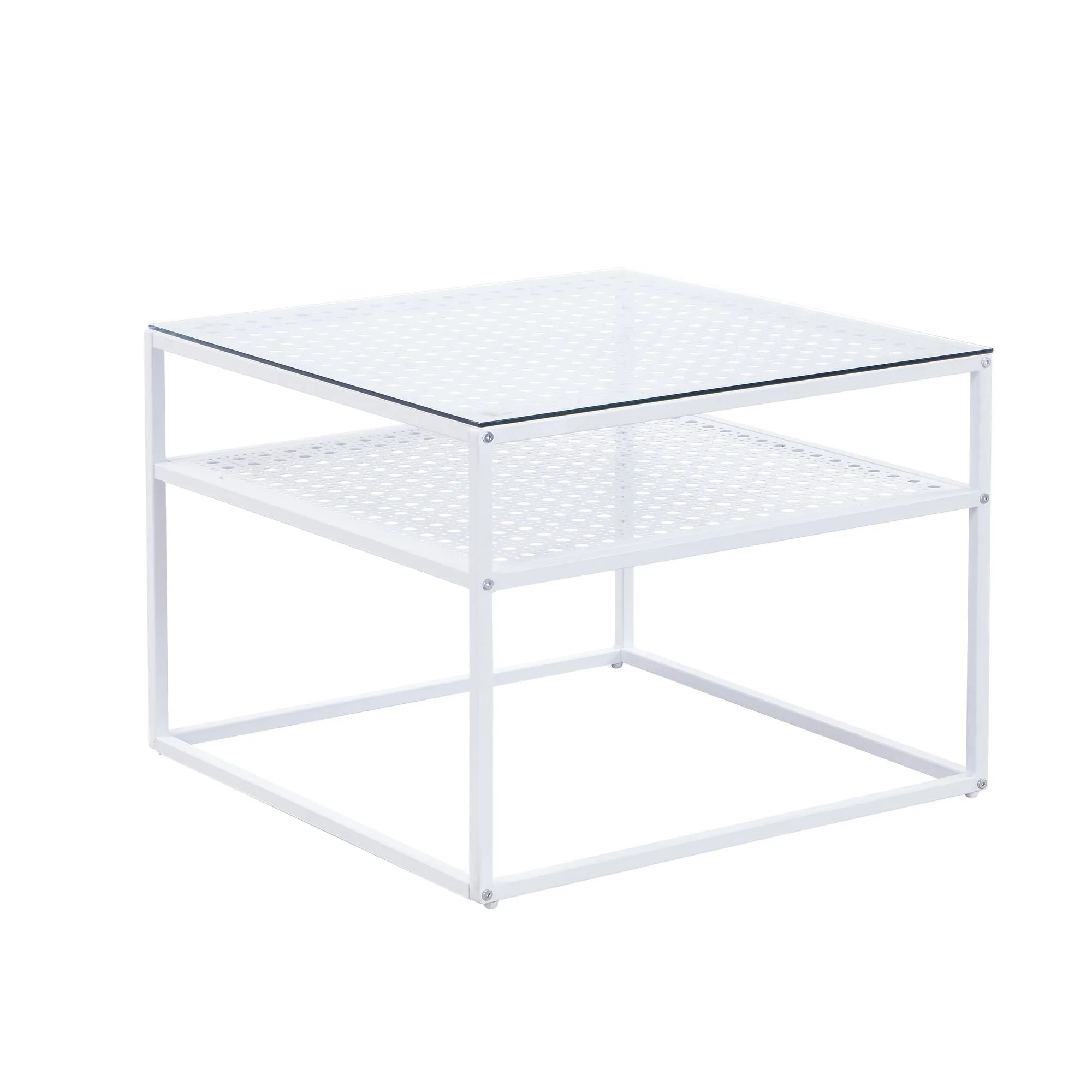 Couchtisch Glas Metall Weiß 60x60x45 cm
