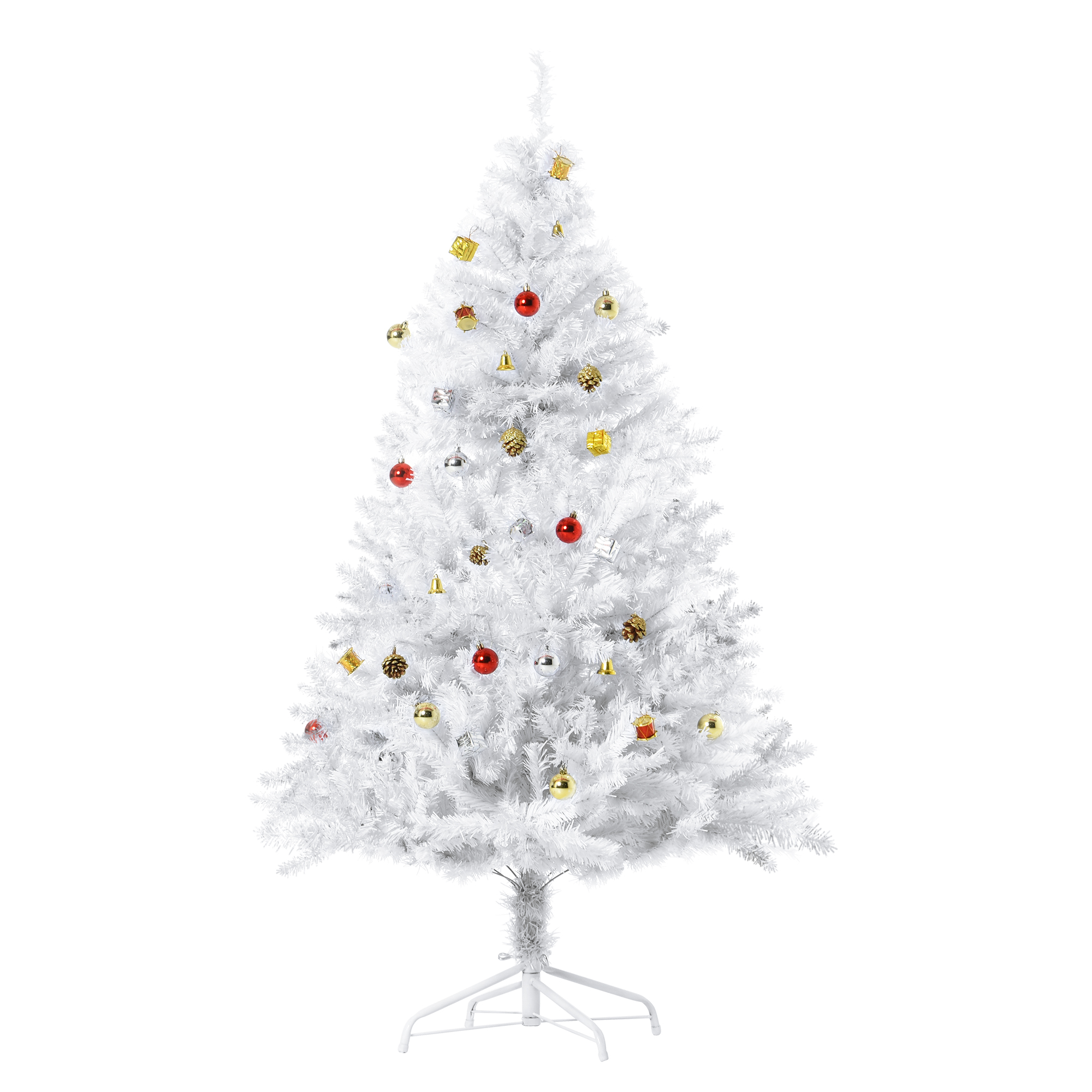 Künstlicher Weihnachtsbaum Weiß 150 cm mit Deko und Metallständer