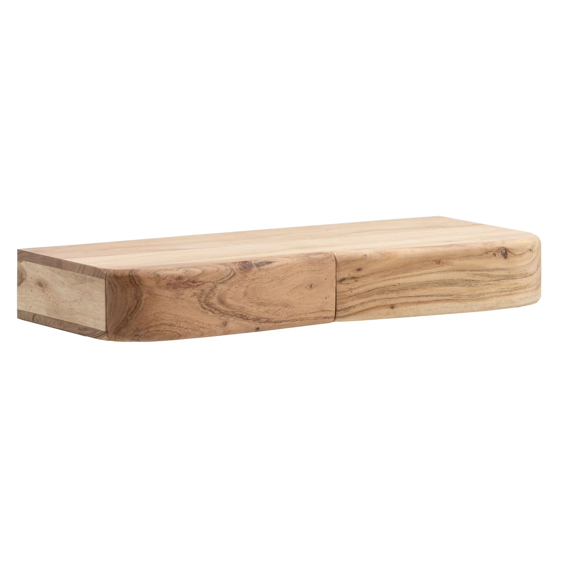 Wandregal Akazie Massivholz 60cm mit zwei Schubladen - Design Regal für die Wand - Holz Wandboard mit Stauraum - Schwebendes Hängeregal aus Echtholz
