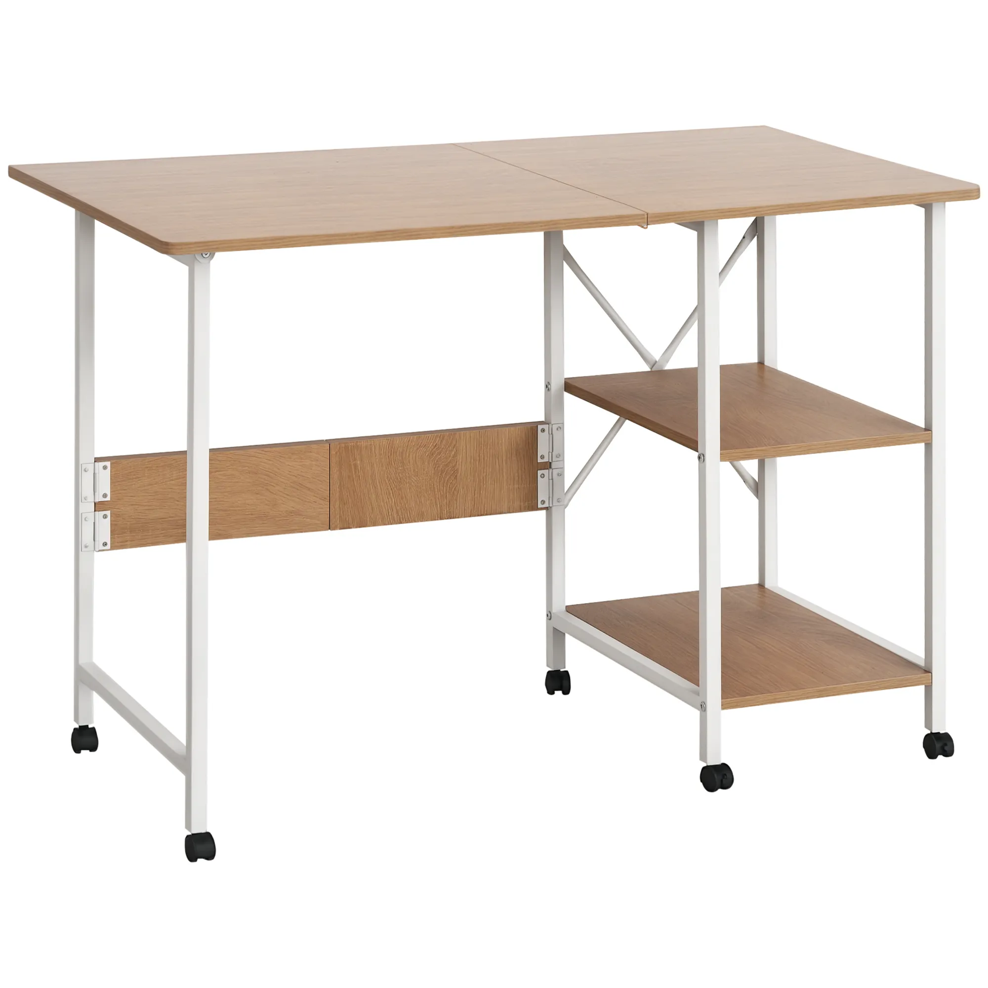 Klapptisch Schreibtisch Beistelltisch Bürotisch Mobiler Computertisch mit Rollen MDF Natur 107 x 55 x 76 cm Klapptisch Schreibtisch Beistelltisch Bürotisch Mobiler Computertisch mit Rollen MDF Natur 107 x 55 x 76 cm