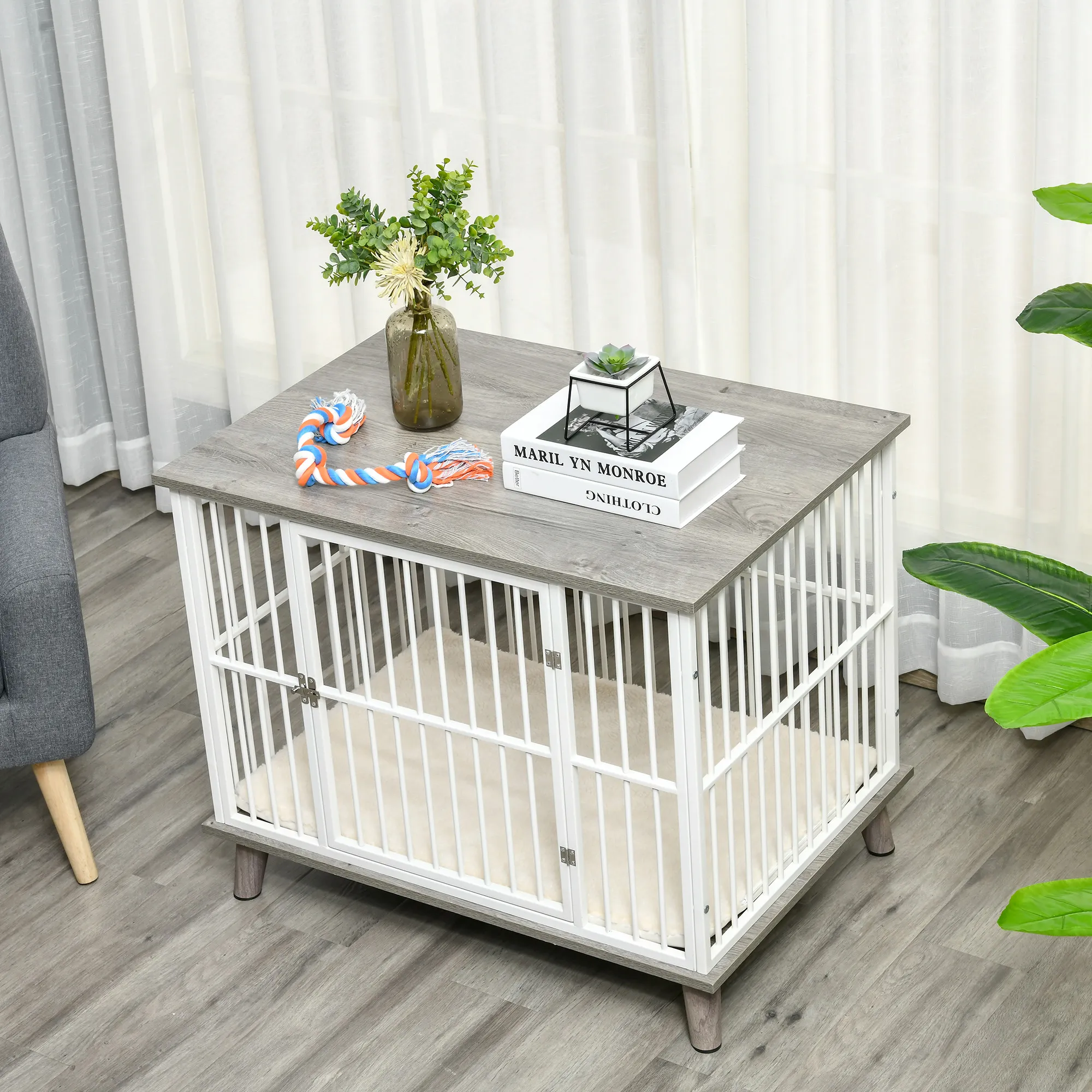Hundekäfig Weiß/Grau 86B x 60T x 70H cm für mittelgroße Hunde