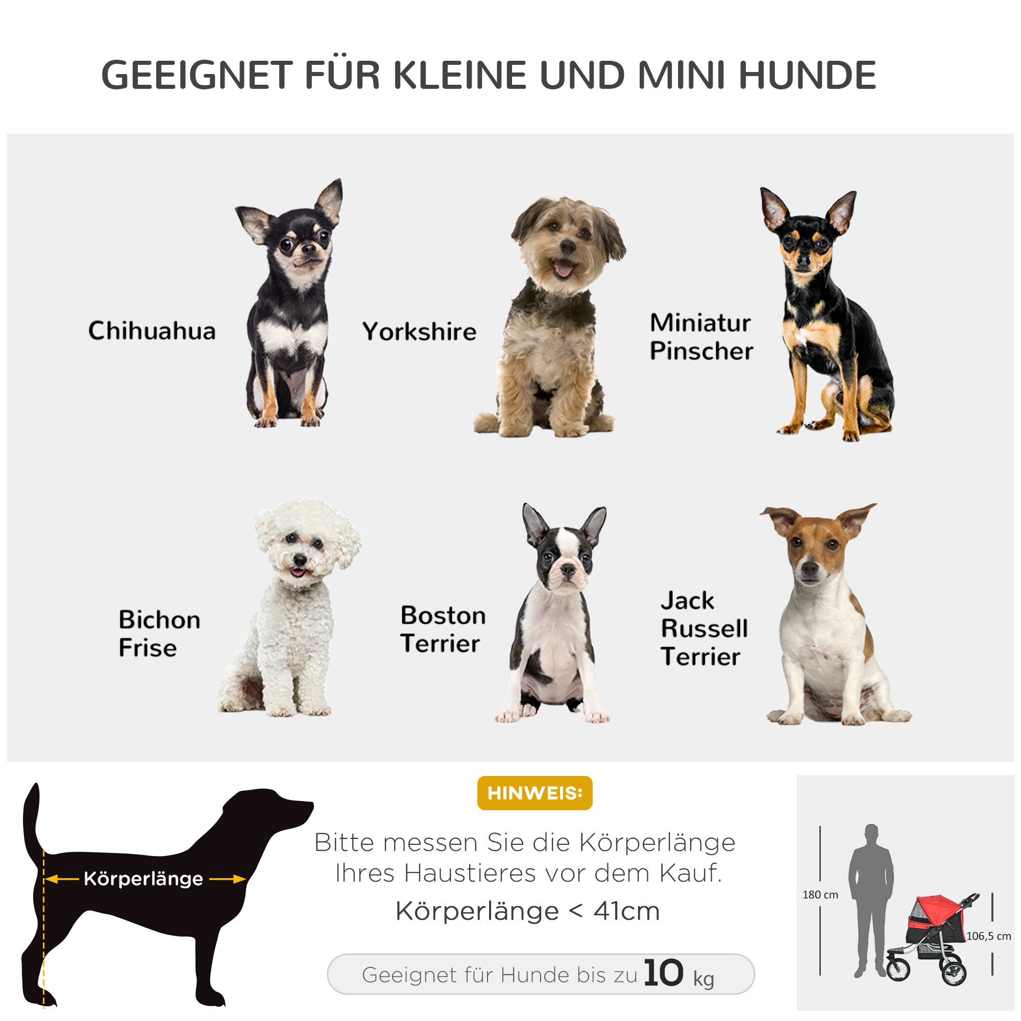 Hundewagen Rot+Schwarz 109,5L x 54,5B x 106,5H cm