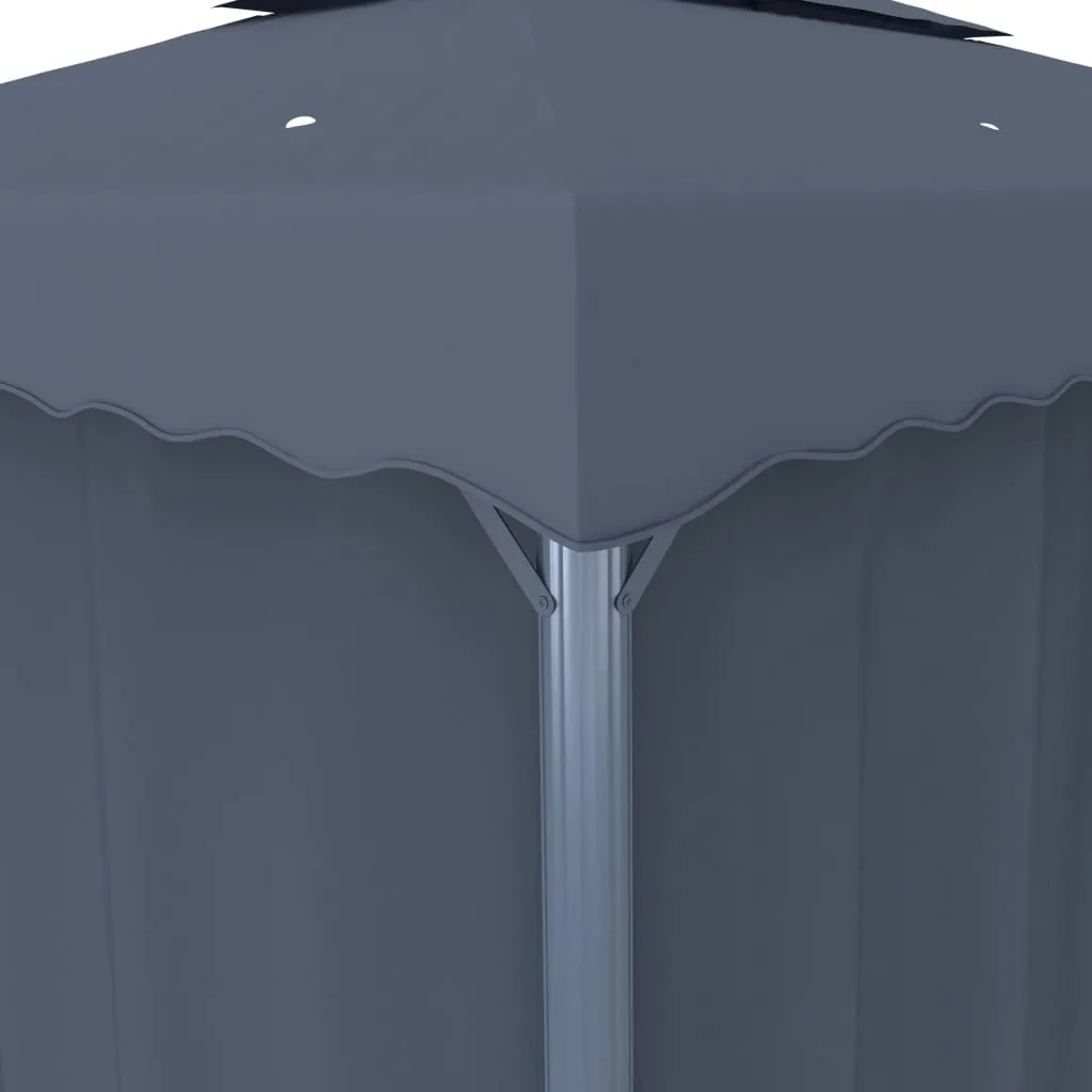 Pavillon 3x3 m Anthrazit mit Doppeldach und Solar-Lichterkette