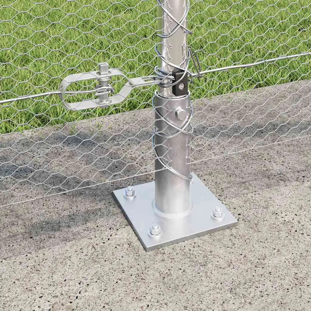 Outdoor-Hexagon-Zaun mit Betonbasis 25 x 1,4 m Silber Netz