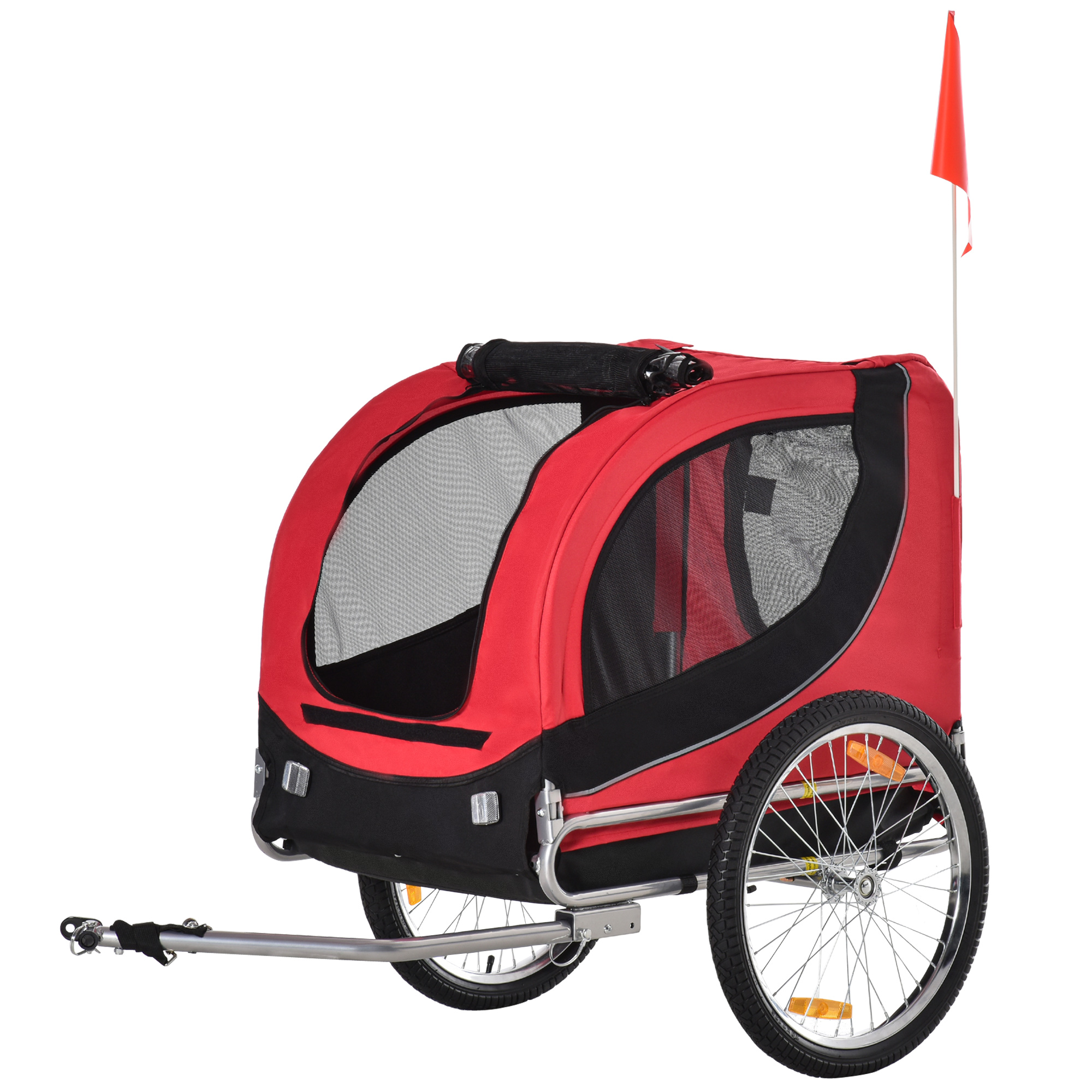 Hundeanhänger für Fahrräder bis 20 kg aus Stahl, Rot+Schwarz