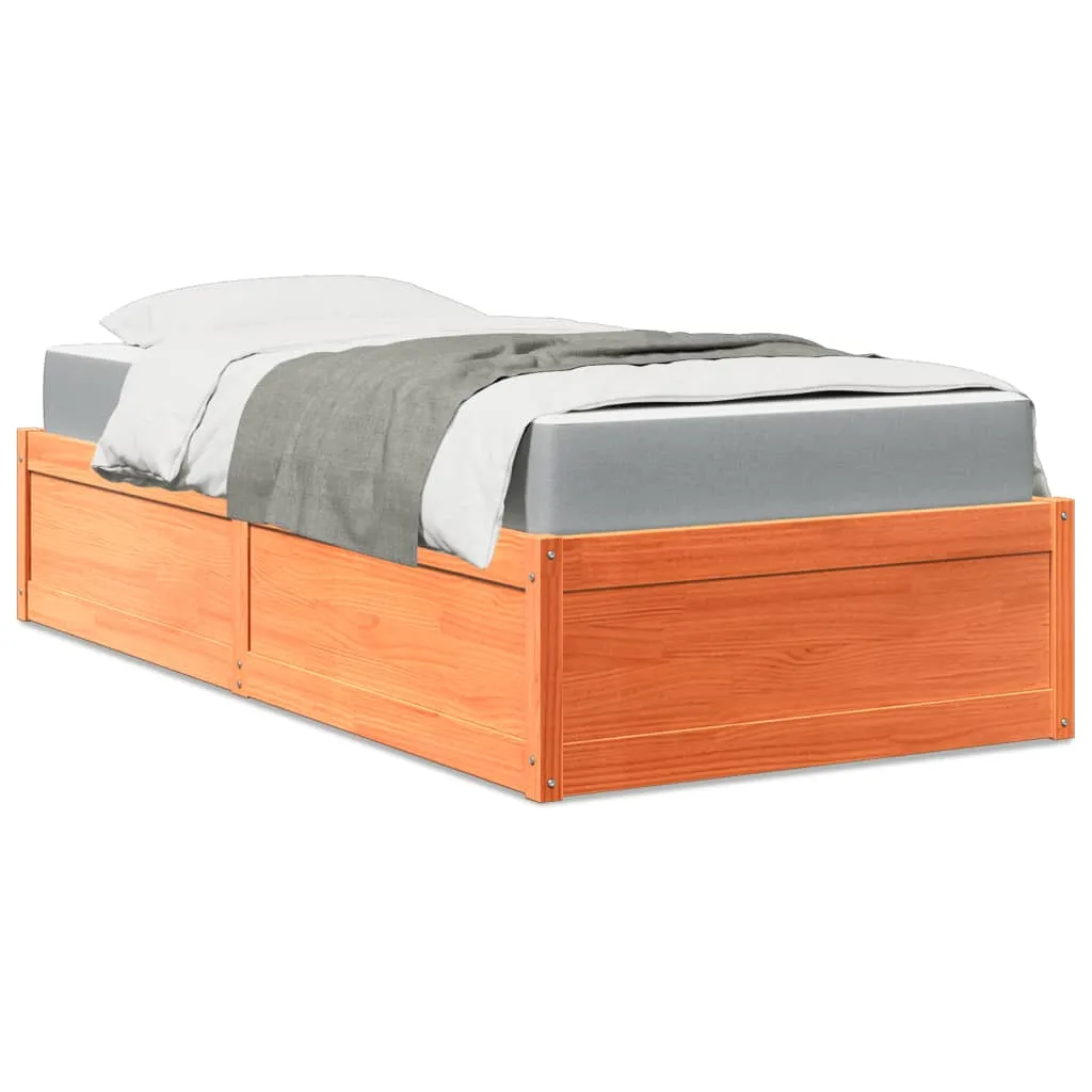 Bettgestell aus massivem Kiefernholz Wachsbraun 206,5x96,5x37 cm mit Matratze