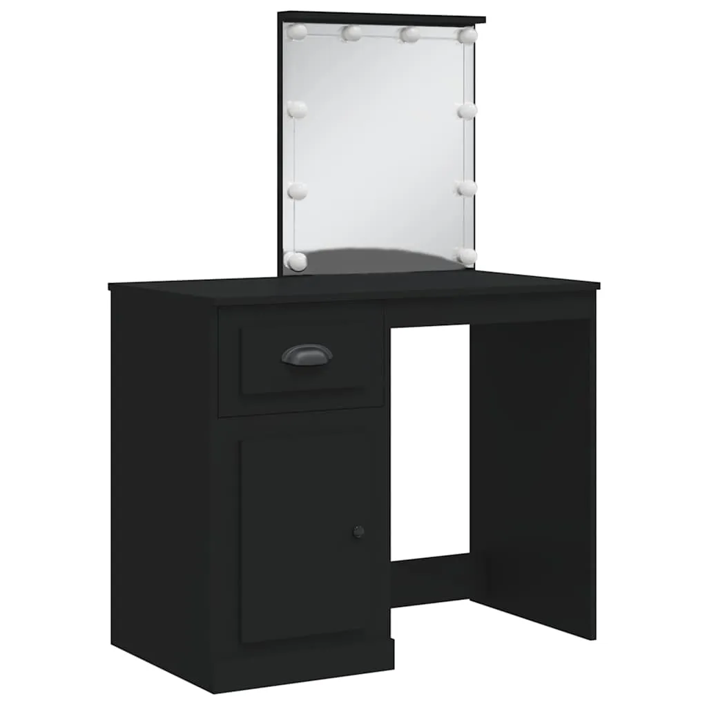 Schminktisch mit Spiegel und LED-Beleuchtung 90x42x132,5 cm Schwarz