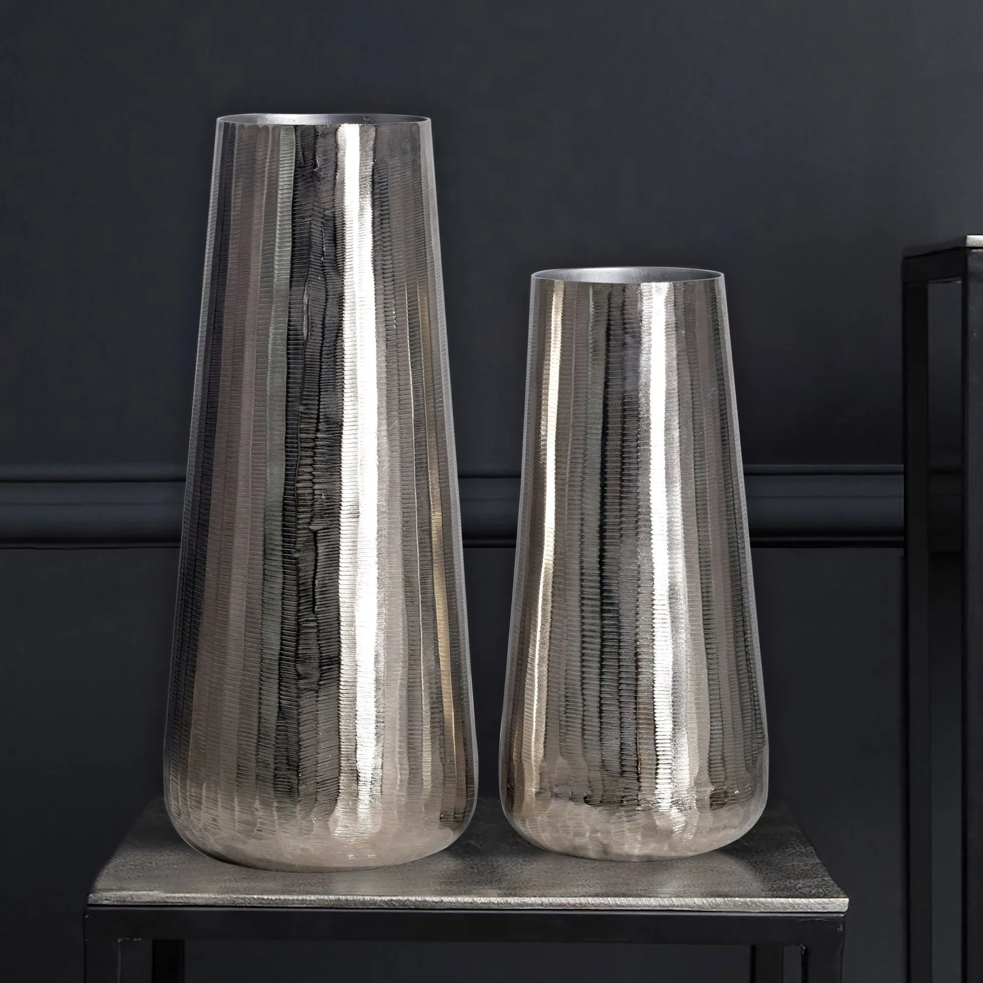 Deko Vase 2er Set Aluminium Silber Rund Blumenvase Modern