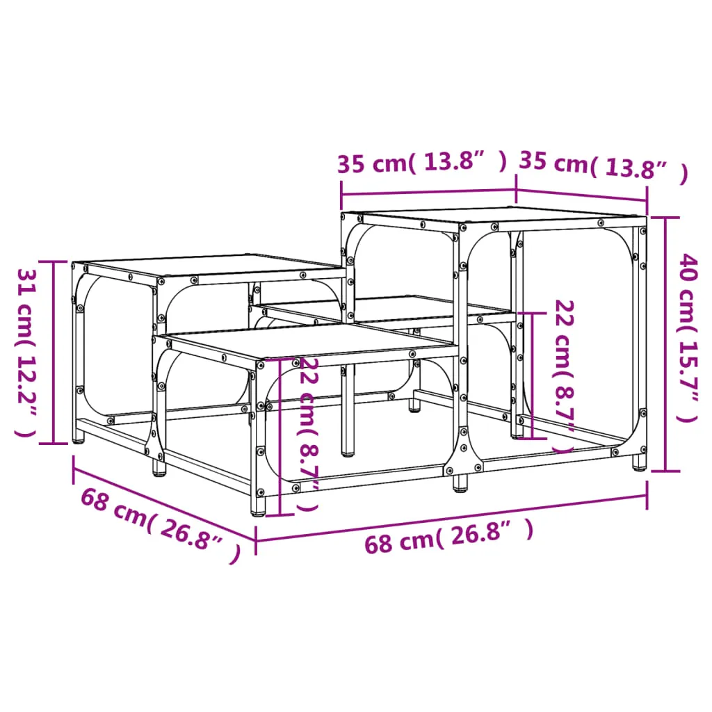Stylischer Couchtisch 68 x 68 x 40 cm in Schwarz