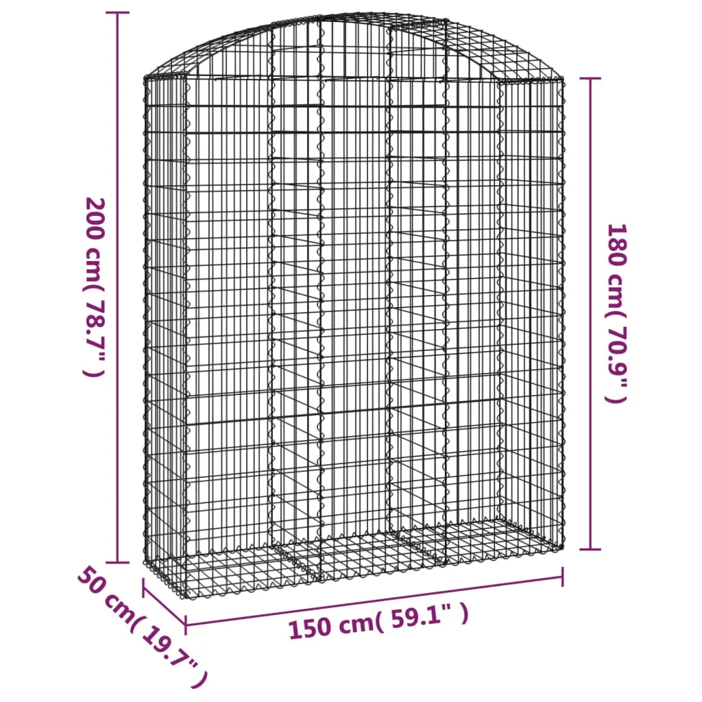Gabionenwand Hochbogen 150x50x180/200 cm Silber Verzinktes Eisen
