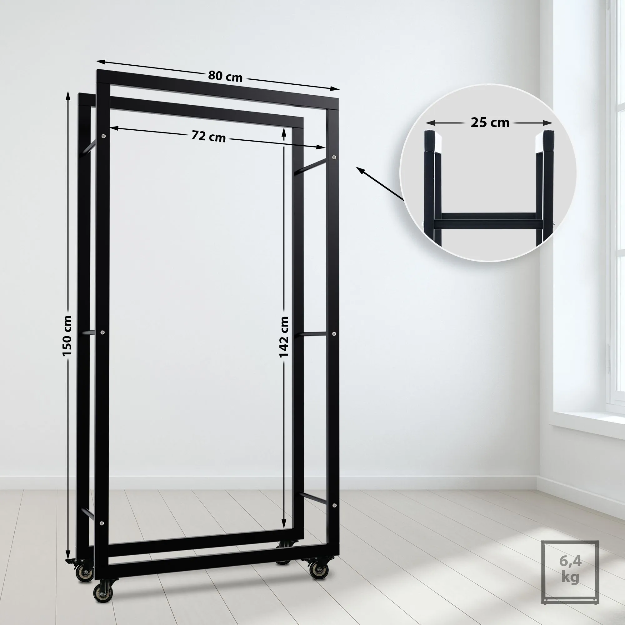 Kaminholzständer Keri Rollen 150x80x25 cm schwarz
