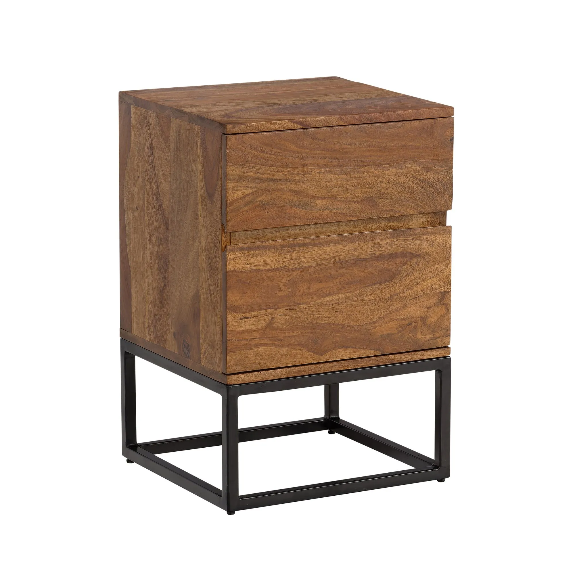 Wohnling Nachttisch Sheesham Massivholz Metall 40x38x60 cm Nachtschrank Boxspringbett