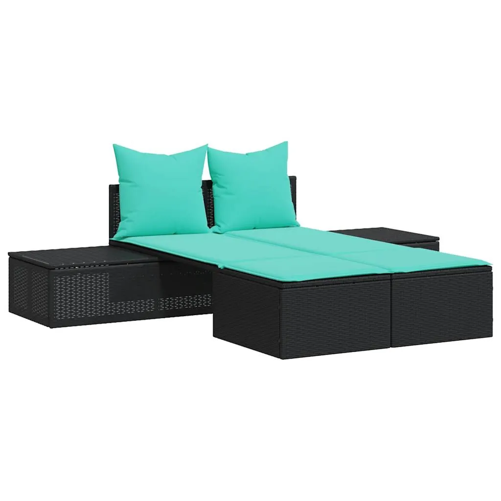 Doppel-Sonnenliege Schwarz 104x162x30 cm mit PE-Rattan und Stahlgestell