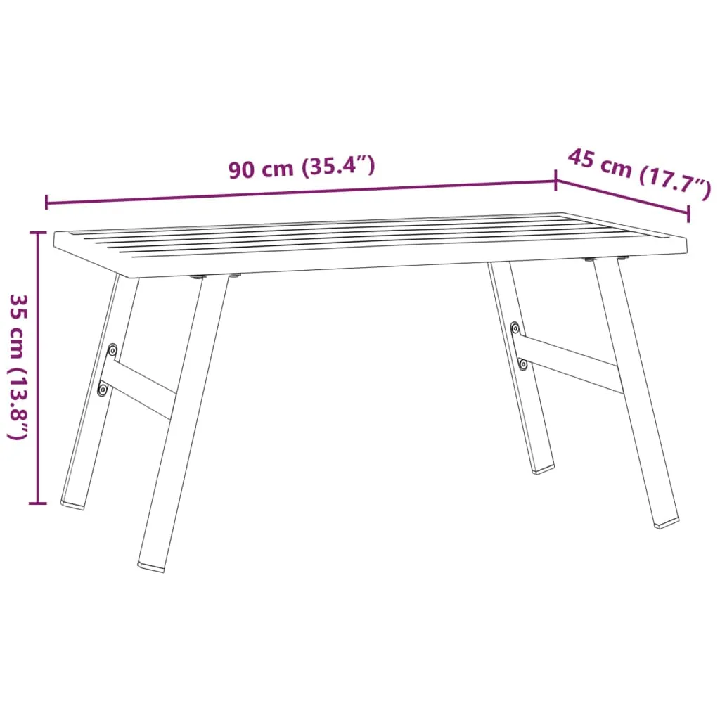 Garten-Couchtisch 90 x 45 x 35 cm Schwarz mit pulverbeschichtetem Stahlgestell