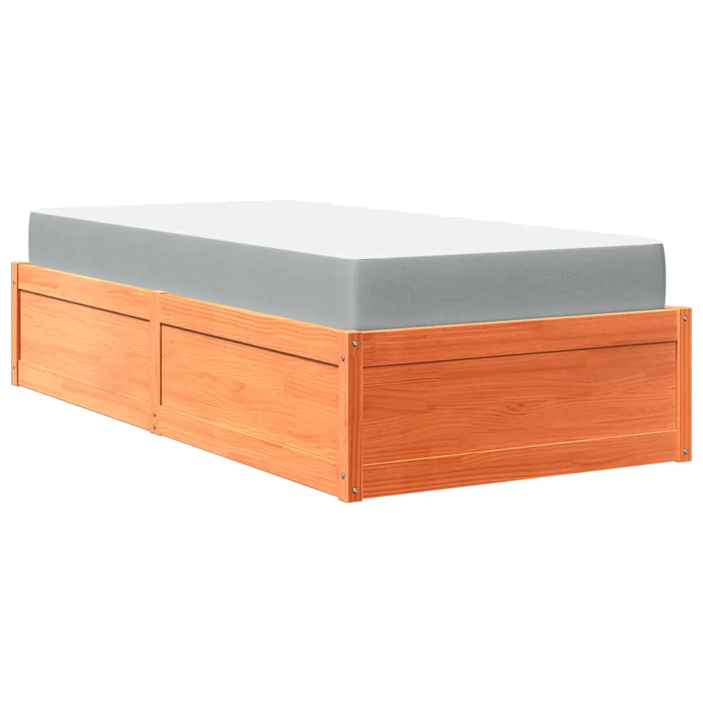 Bettgestell aus massivem Kiefernholz Wachsbraun 206,5x96,5x37 cm mit Matratze