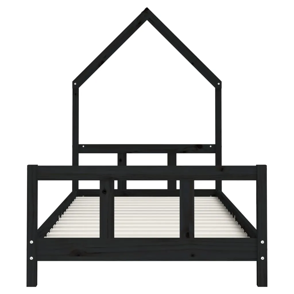 Kinderbett in Schwarz, 195,5 x 95,5 x 136 cm aus massivem Kiefernholz