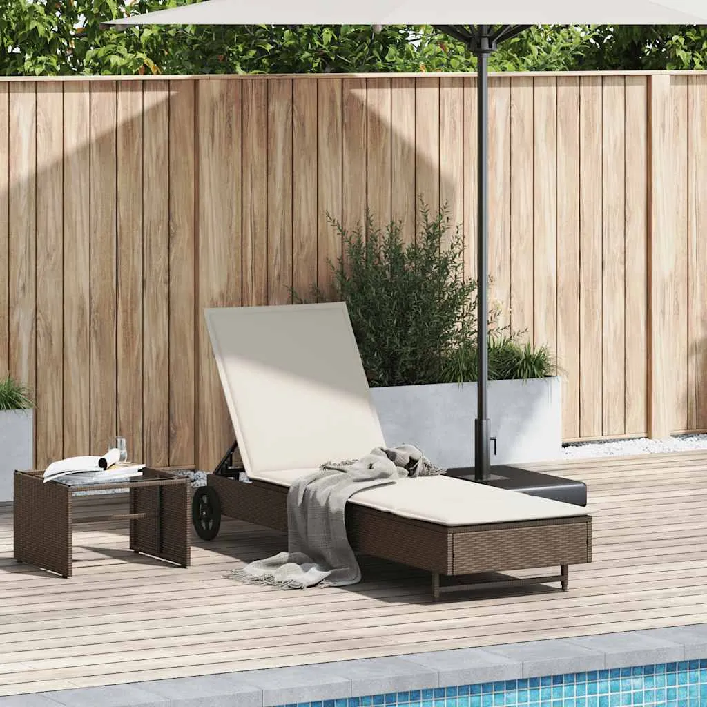 Sonnenliege mit Rollen 55x200x25,5 cm Braun PE-Rattan & Stahl