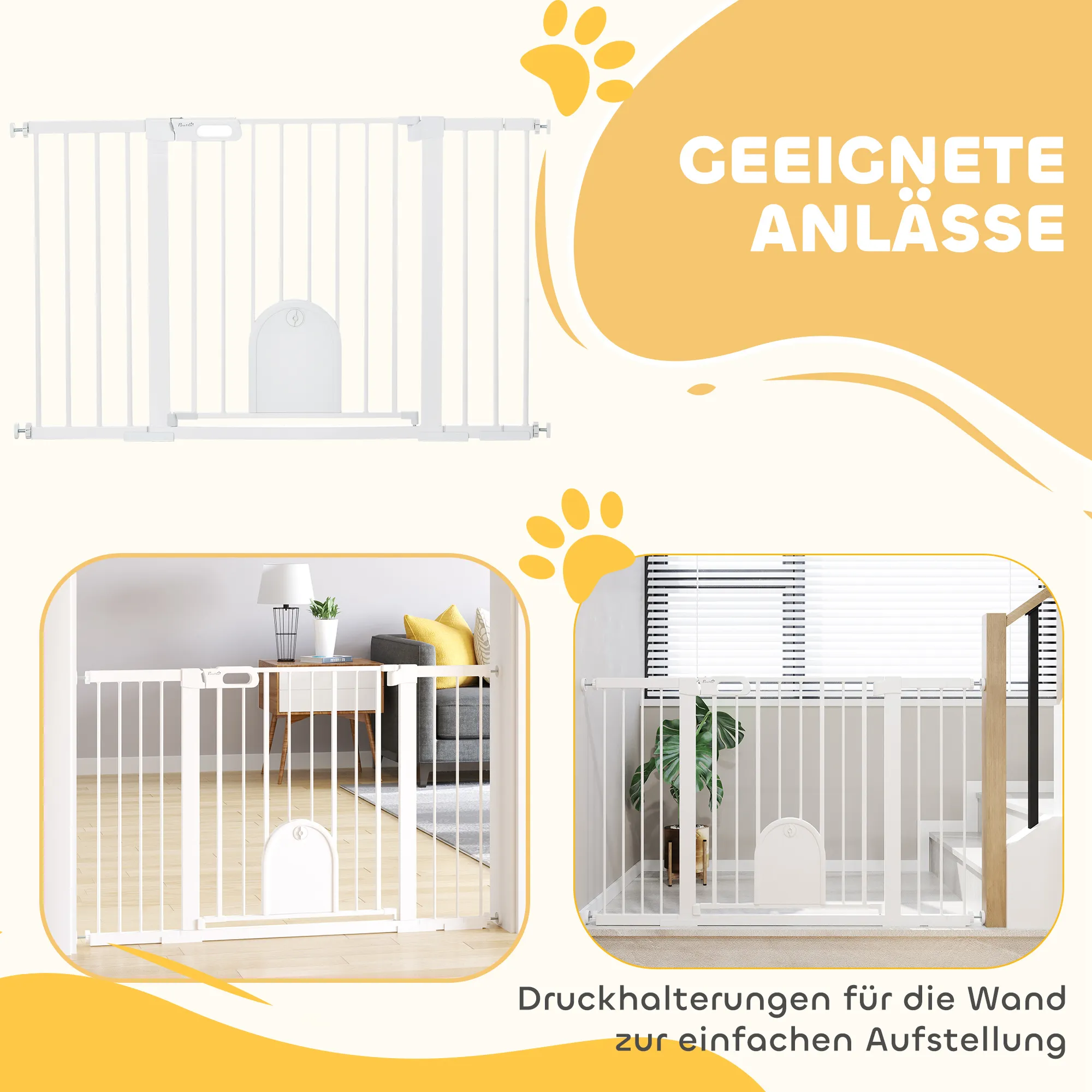 Hunde Absperrgitter Metall Weiß 75-131 x 76 cm mit Klemmbefestigung