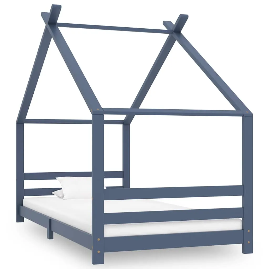 Kinderbett Bettrahmen Baumhausstil 206x98x155 cm Grau Massivholz