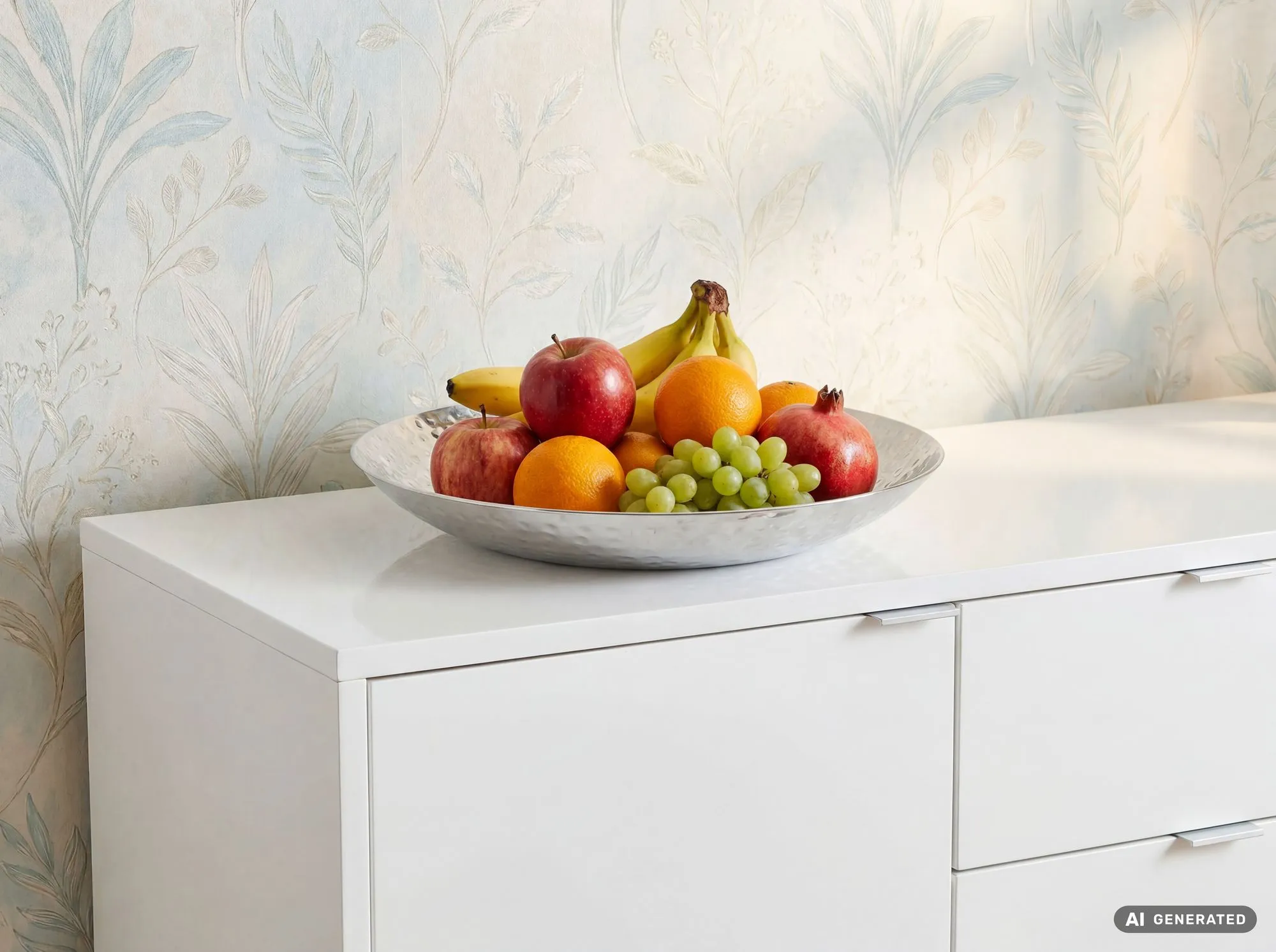 Obstschale rund aus Aluminium 50 cm Hammerschlag Silber Handmade