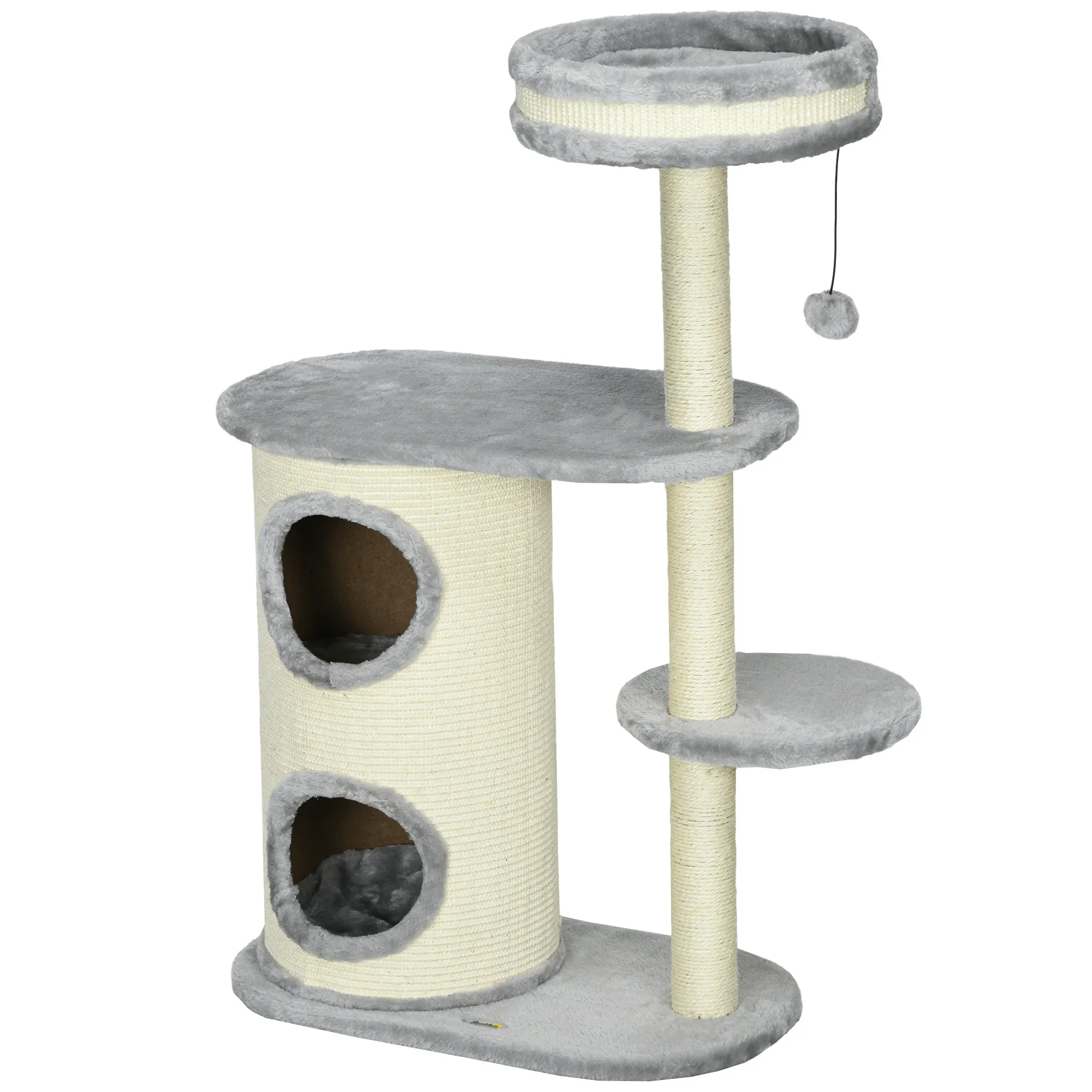 Katzenkratzbaum Grau 59L x 35B x 100H cm mit Katzenbett