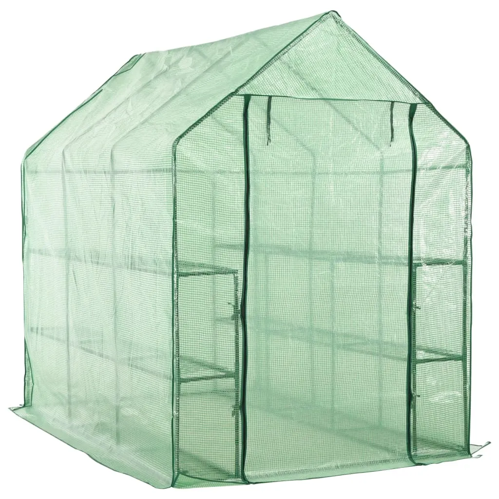 Begehbares Tunnelgewächshaus 143x214x196 cm Grün mit 12 Regalen
